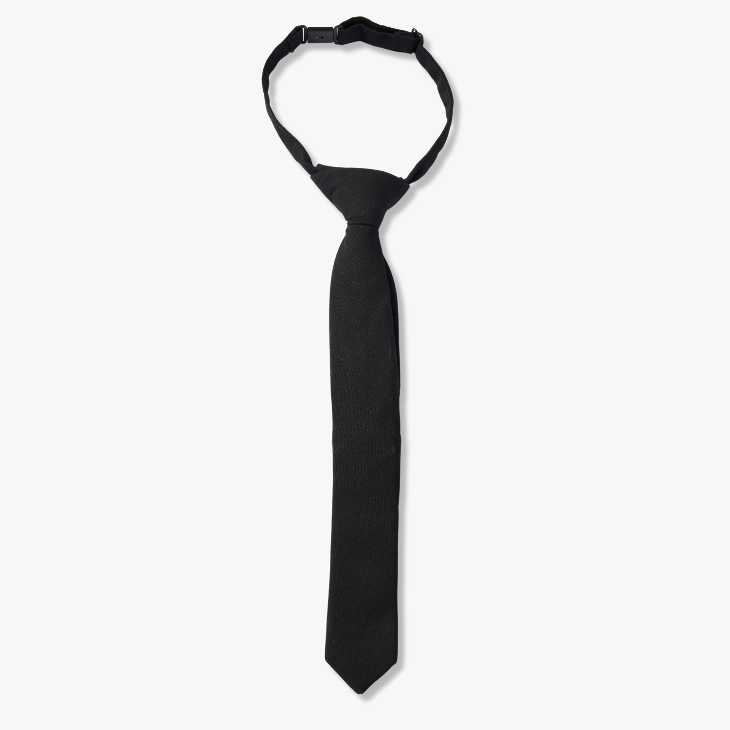 Kids pretied necktie for boys that fits babies, toddlers, big and little kids, and youth. The color is black.