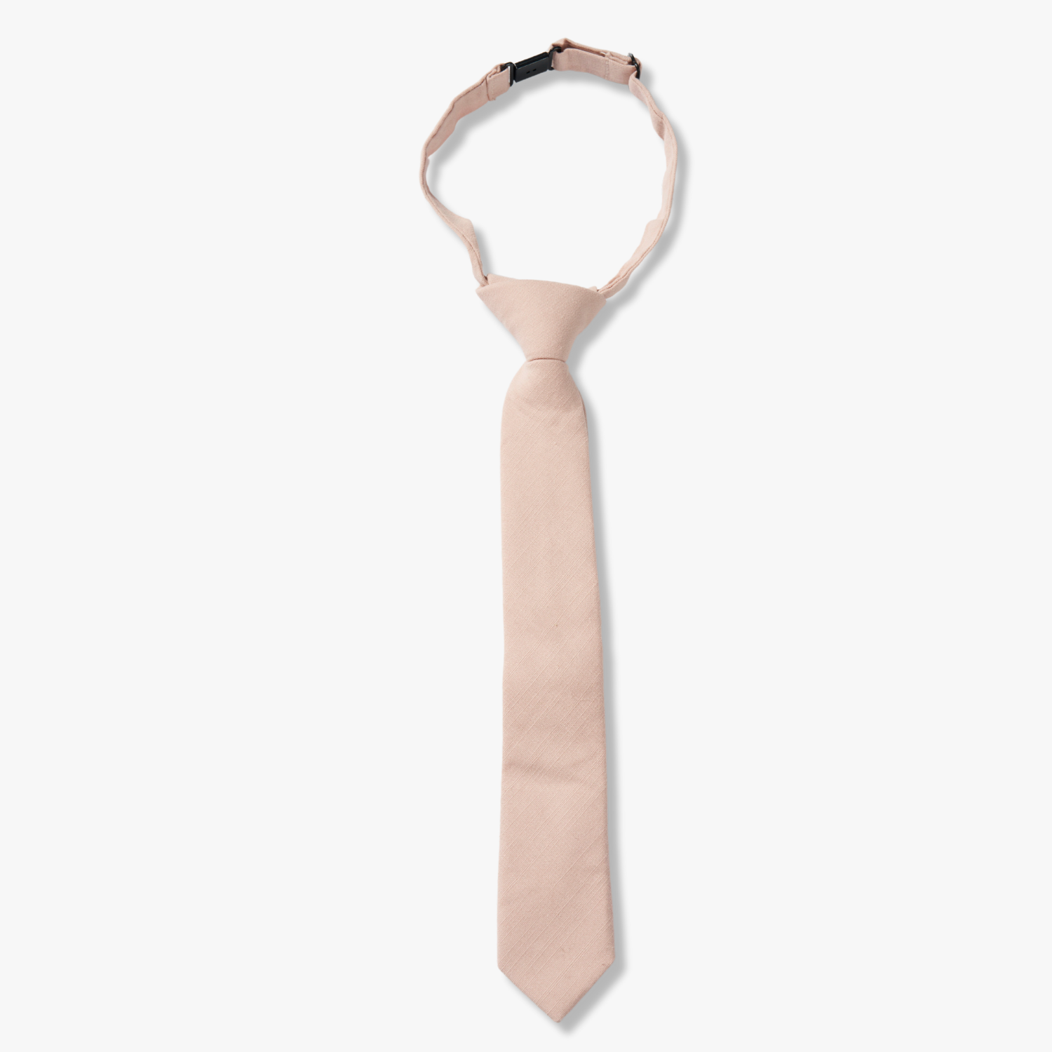 Kids pretied necktie for boys that fits babies, toddlers, big and little kids, and youth. The color is neutral pink taupe.