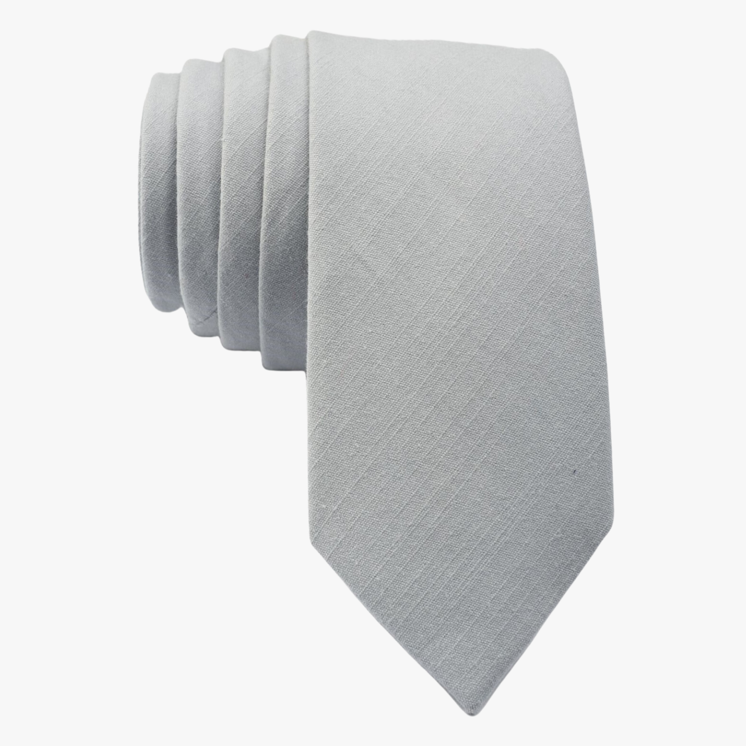 Full sized plain tie for men, women, and boys. The color is a neutral pale light blue gray. It is pure cotton for ironing.