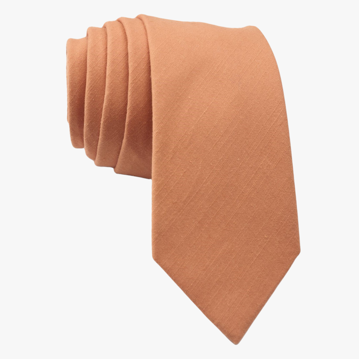 Full sized plain tie for men, women, and boys. The color is  burnt orange salmon. It is pure cotton and ideal for weddings.