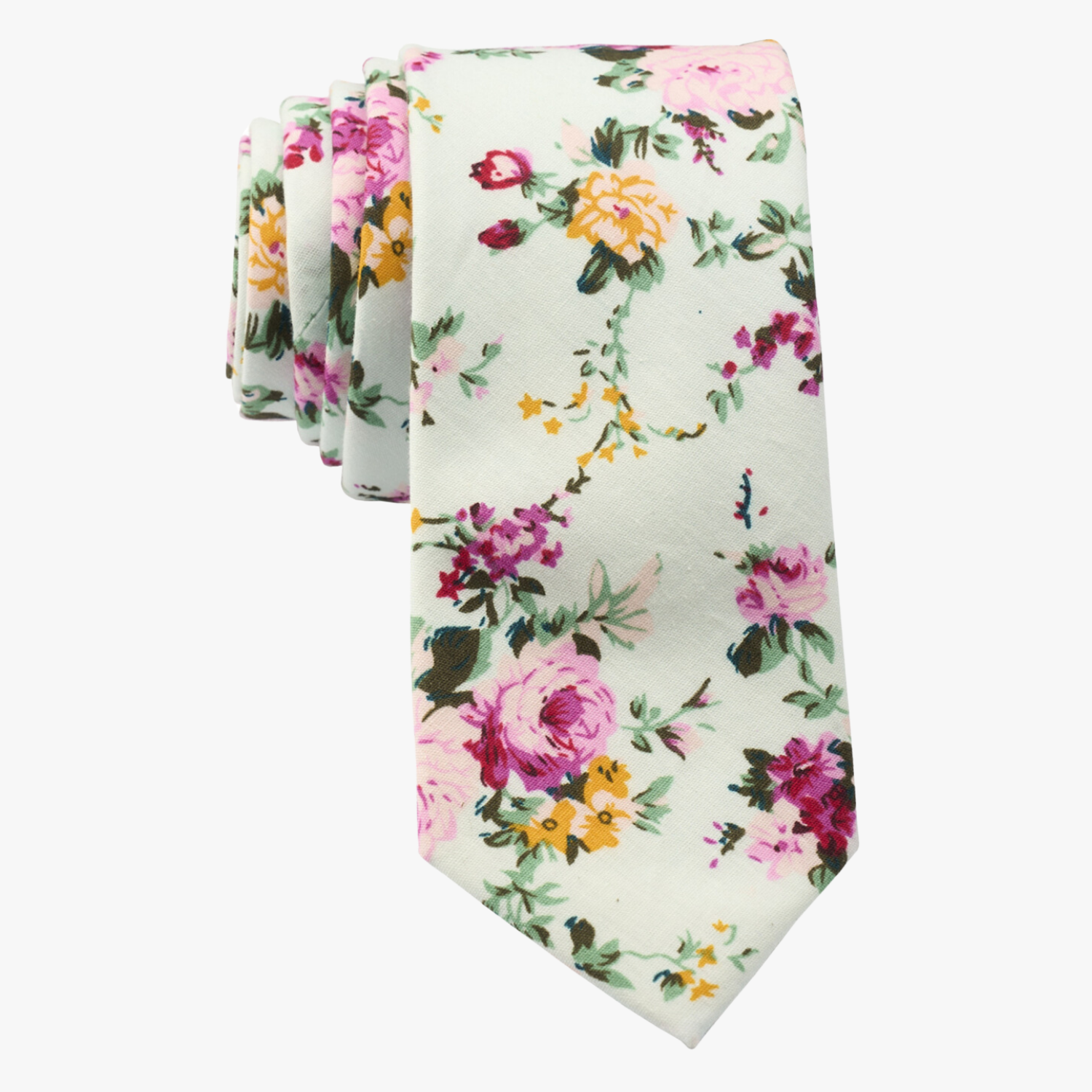 Elegant Striped Tie with Floral Embellishments Egara Large Floral Tie, Peach - Orange | Ties | Men main image 2