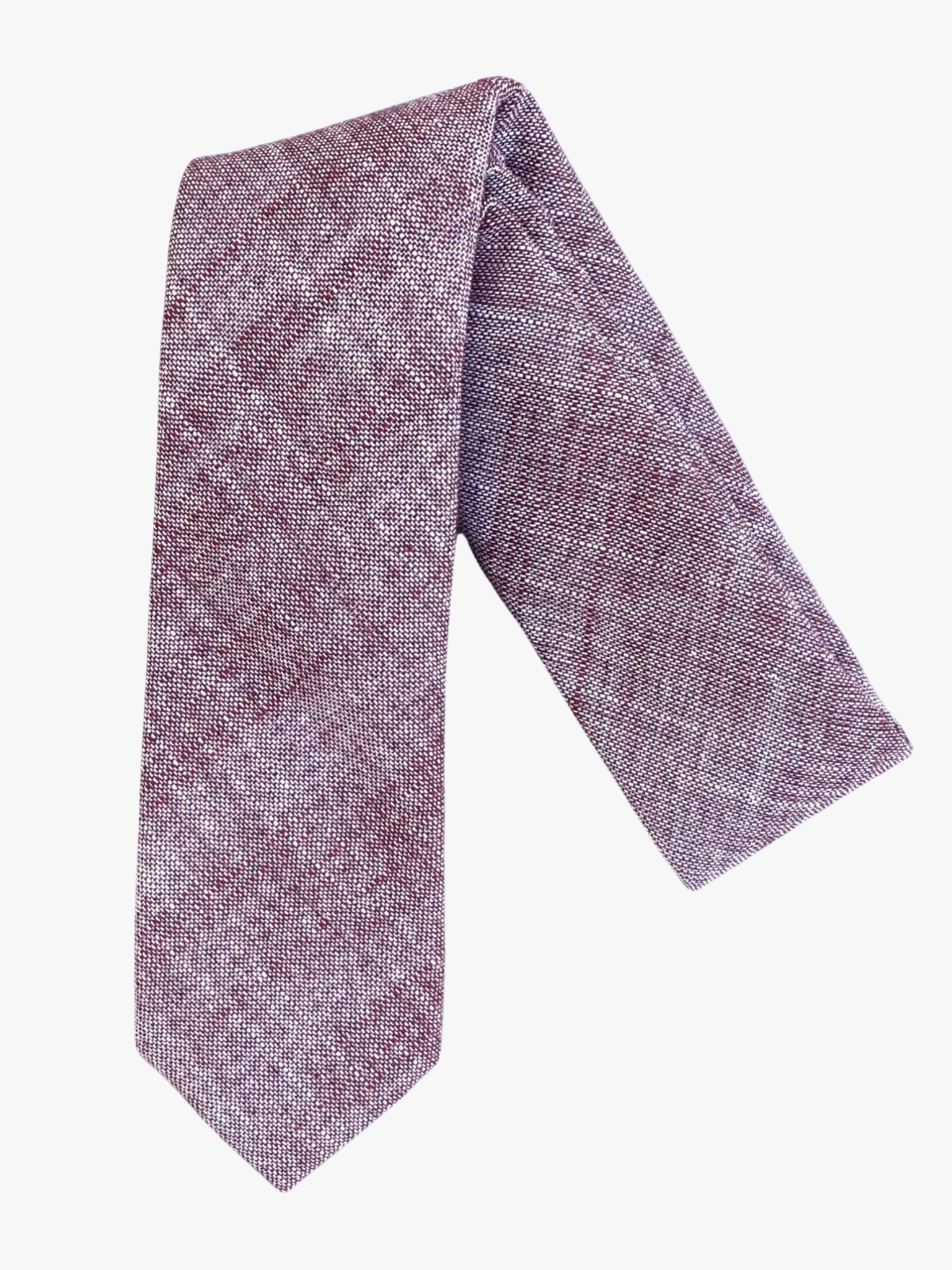 A folded solid speckled adult men's necktie with light himalayan salt pink with occasional streaks of dark pink.