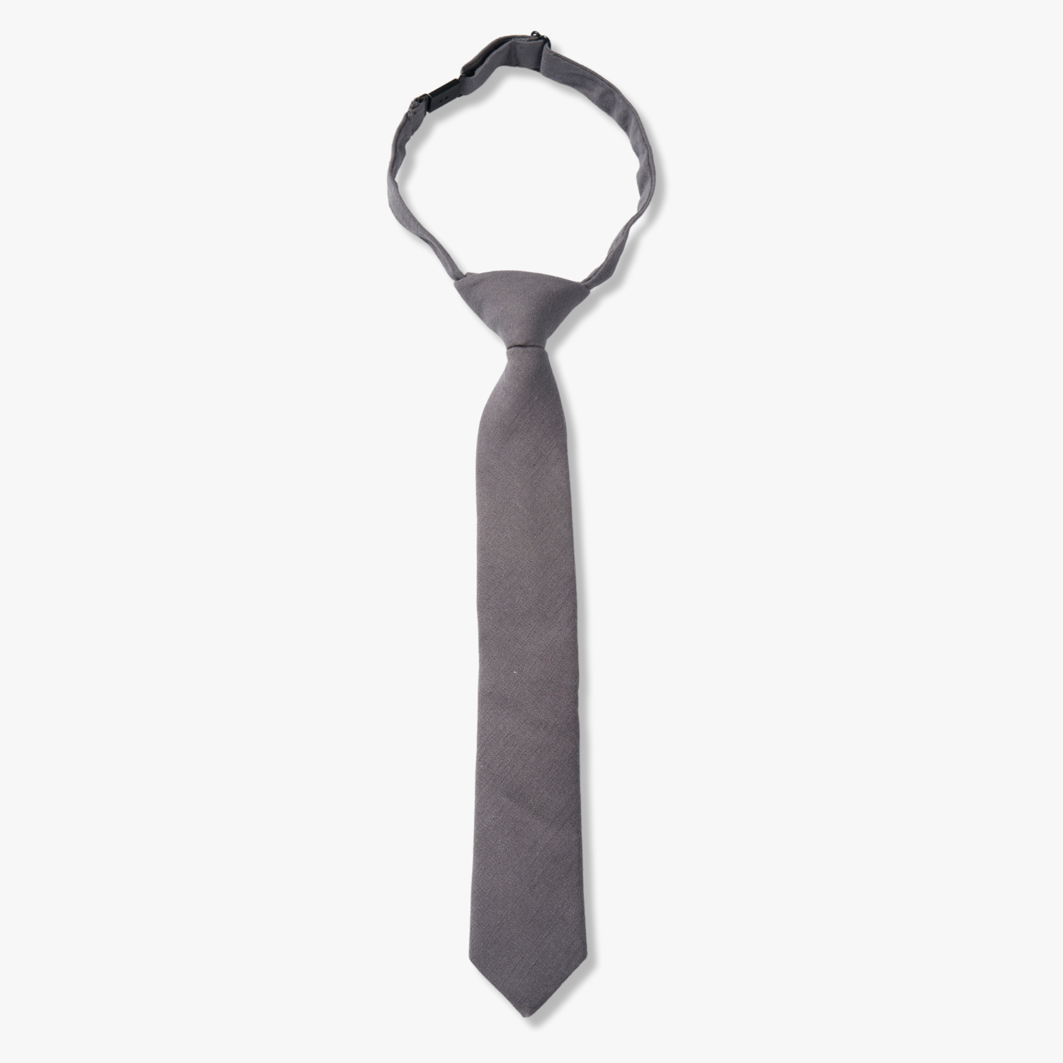 Kids pretied necktie for boys that fits babies, toddlers, big and little kids, and youth. The color is  dark gray/grey.
