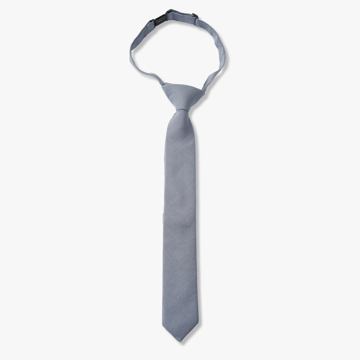 Kids pretied tie that fits babies, toddlers, big and little kids, and youth. The color is  a neutral light gray-blue.