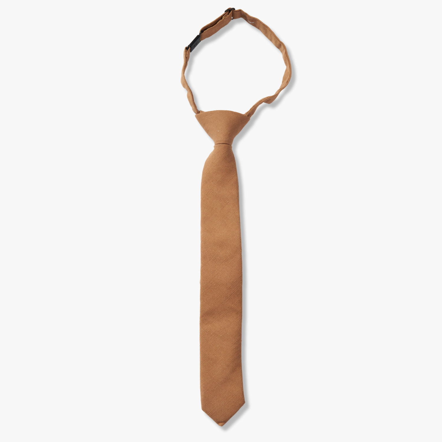 Kids pretied tie that fits babies, toddlers, big and little kids, and youth. The color is  light chocolate taupe brown.