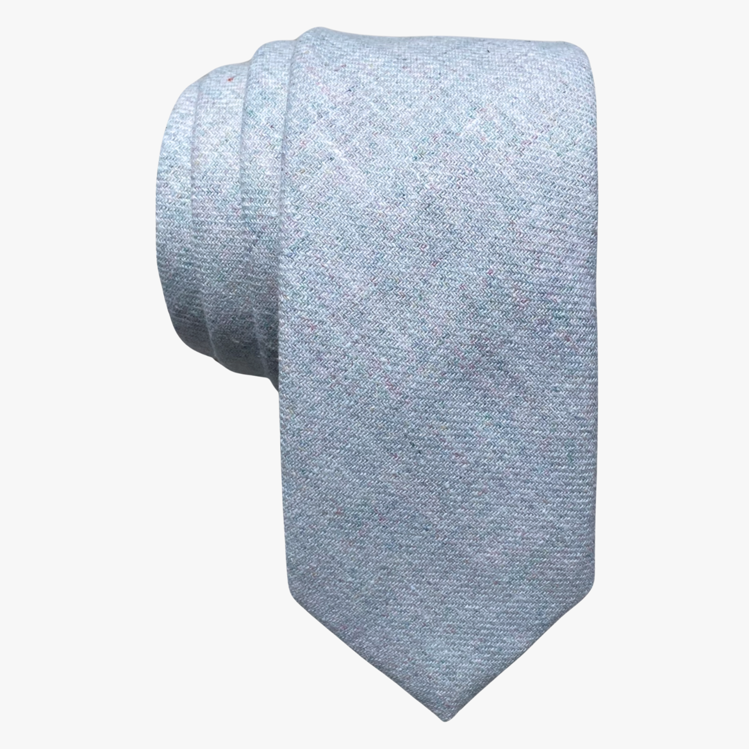 Adult mens cotton solid speckled tie with plain light stone gray fabric, and a soft feel.