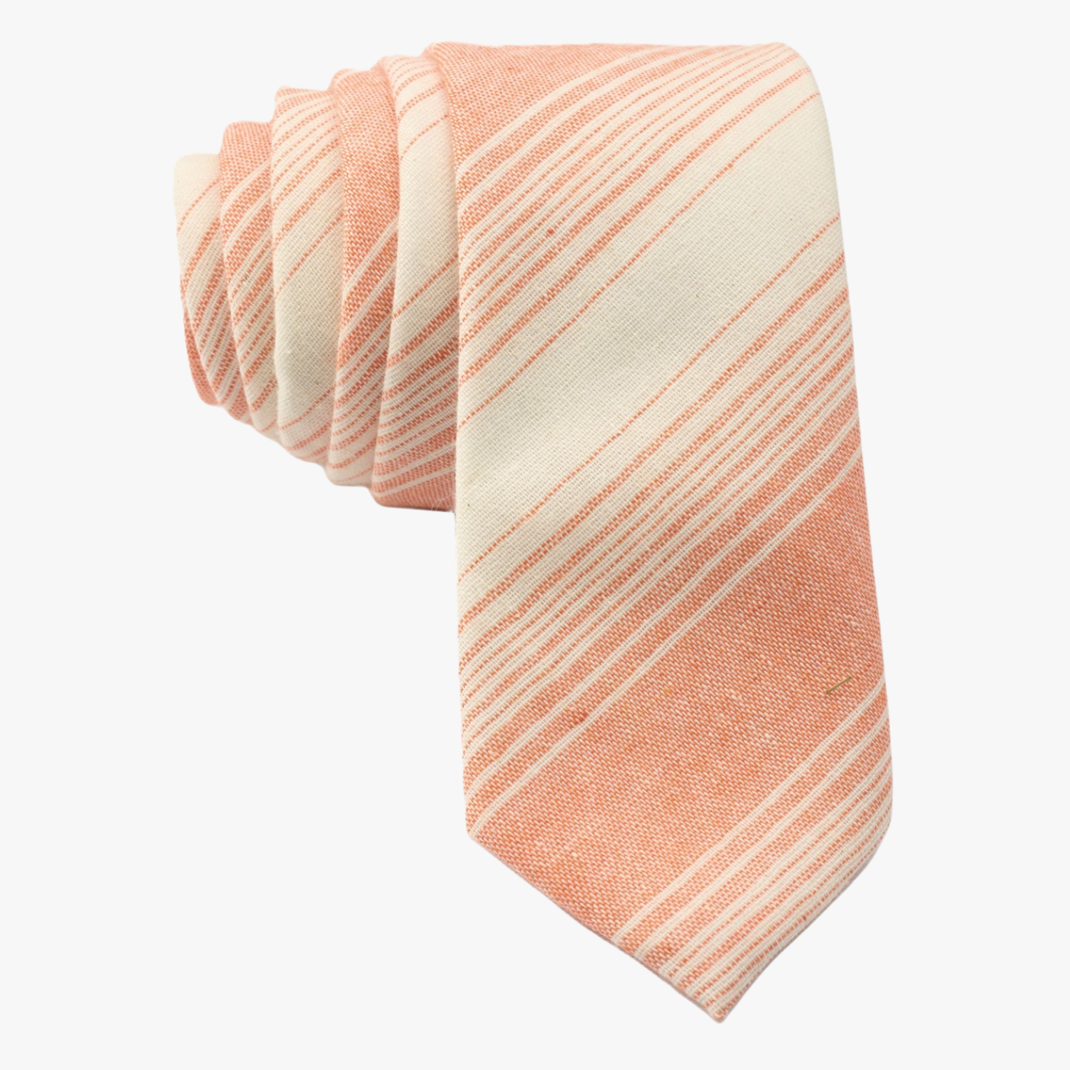 Adult mens striped tie with varying orange stripe, thin beige cream lines,  and colorful diagonal designs business trips.