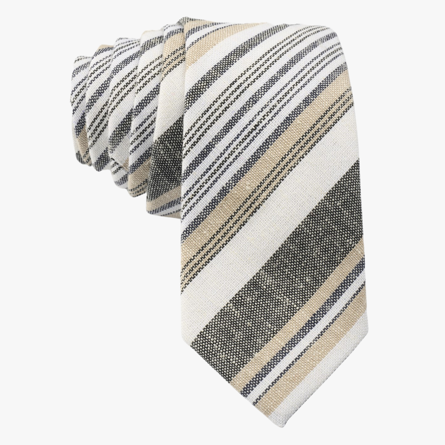 Adult mens striped tie with dark gray stripe, white lines, gold bars, and colorful diagonal designs for new fathers and dads.