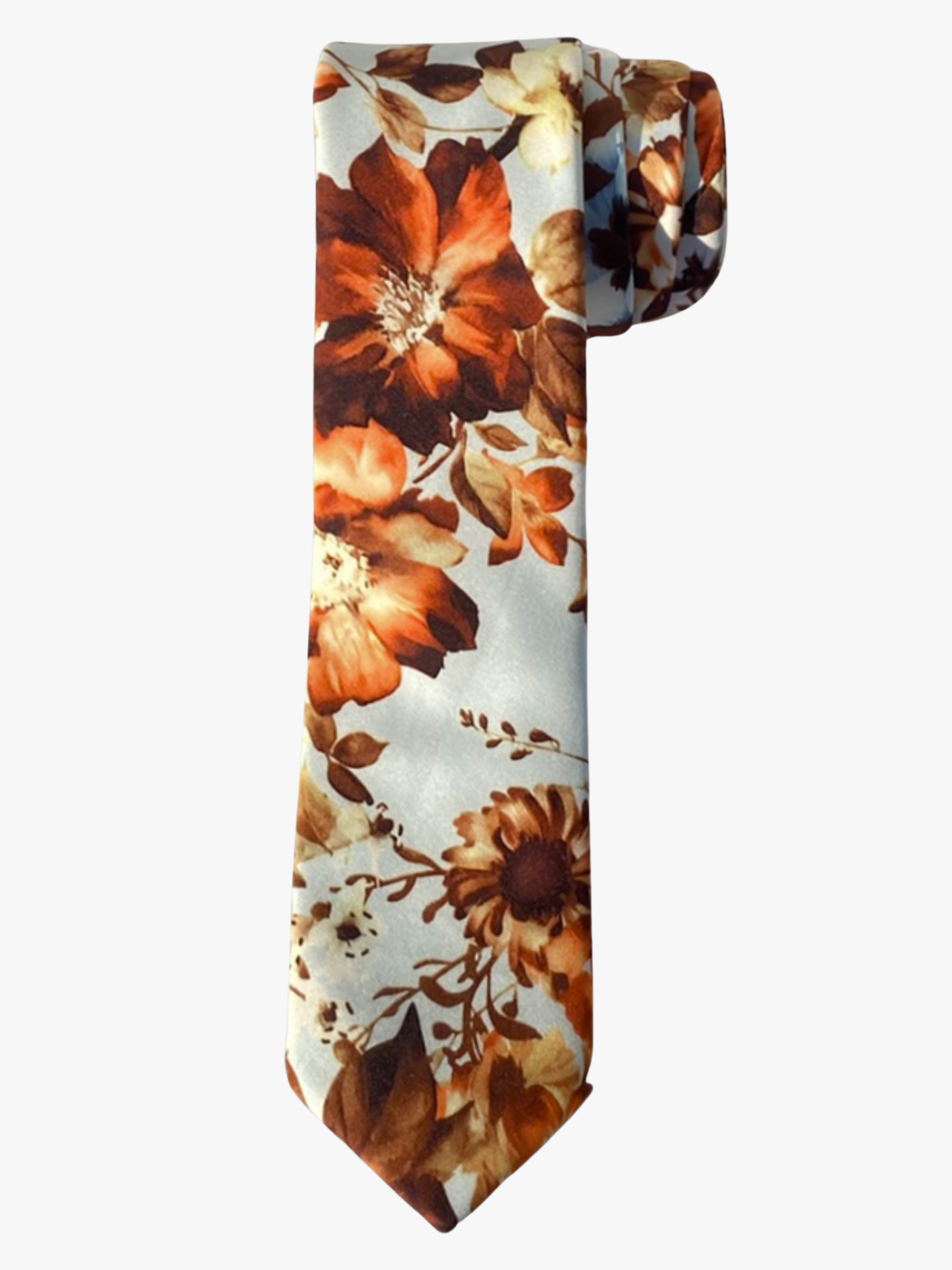 White & Burnt Orange Floral Tie, Darwin | Otis & Oliver display picture 1