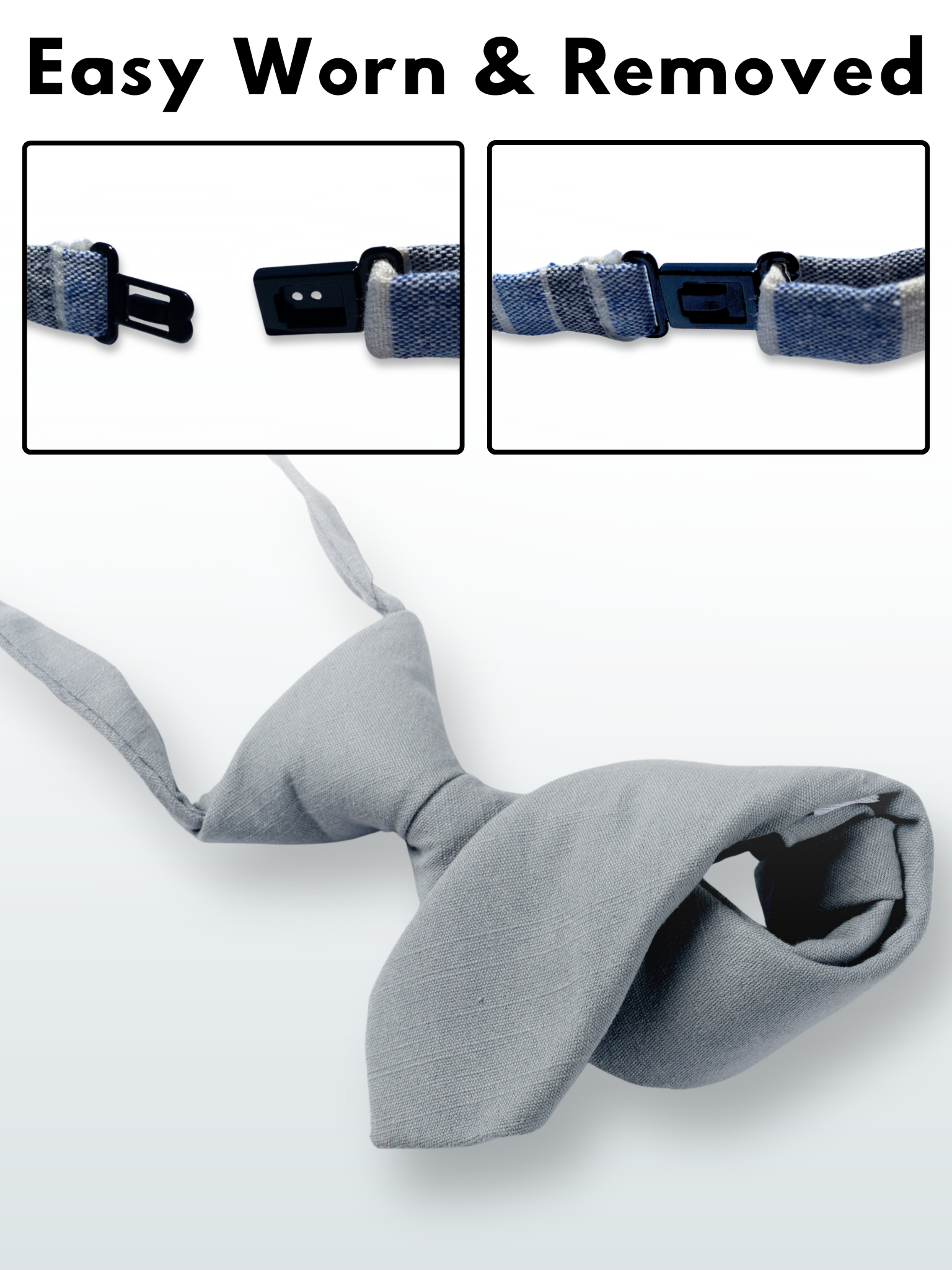 A folded cotton solid necktie for boys with a pale solid blue/gray color.