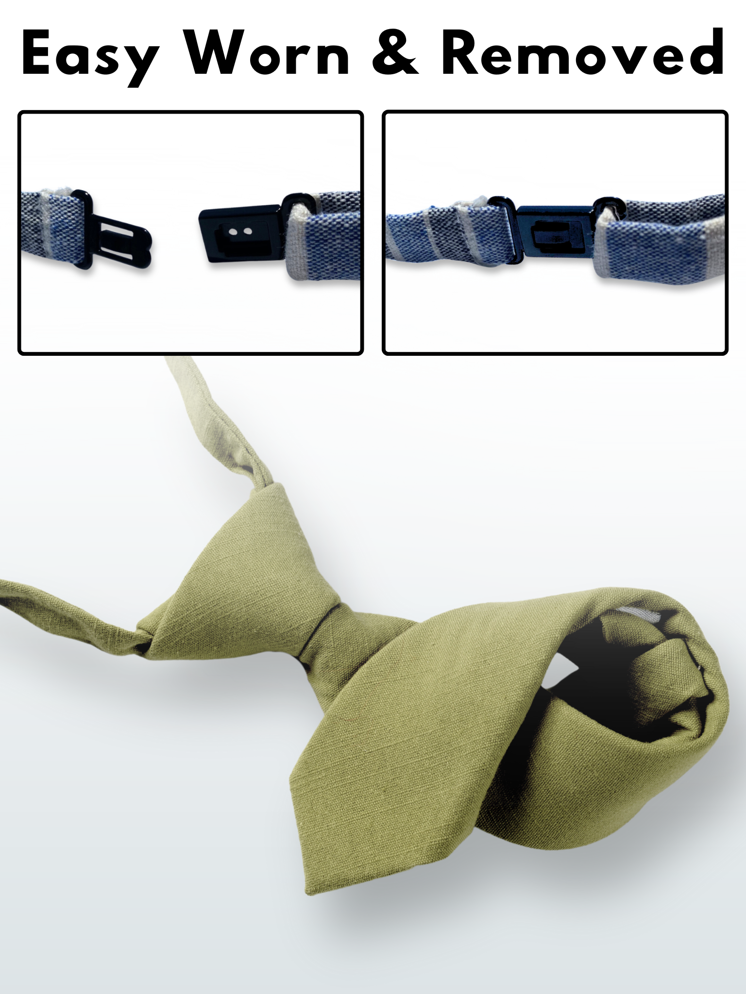 A folded cotton solid necktie for boys with a neutral light green color.