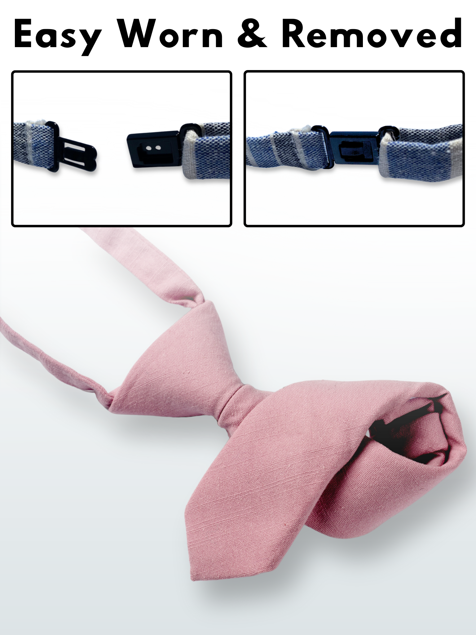 A folded cotton solid necktie for boys with a light rose dusty pink color.
