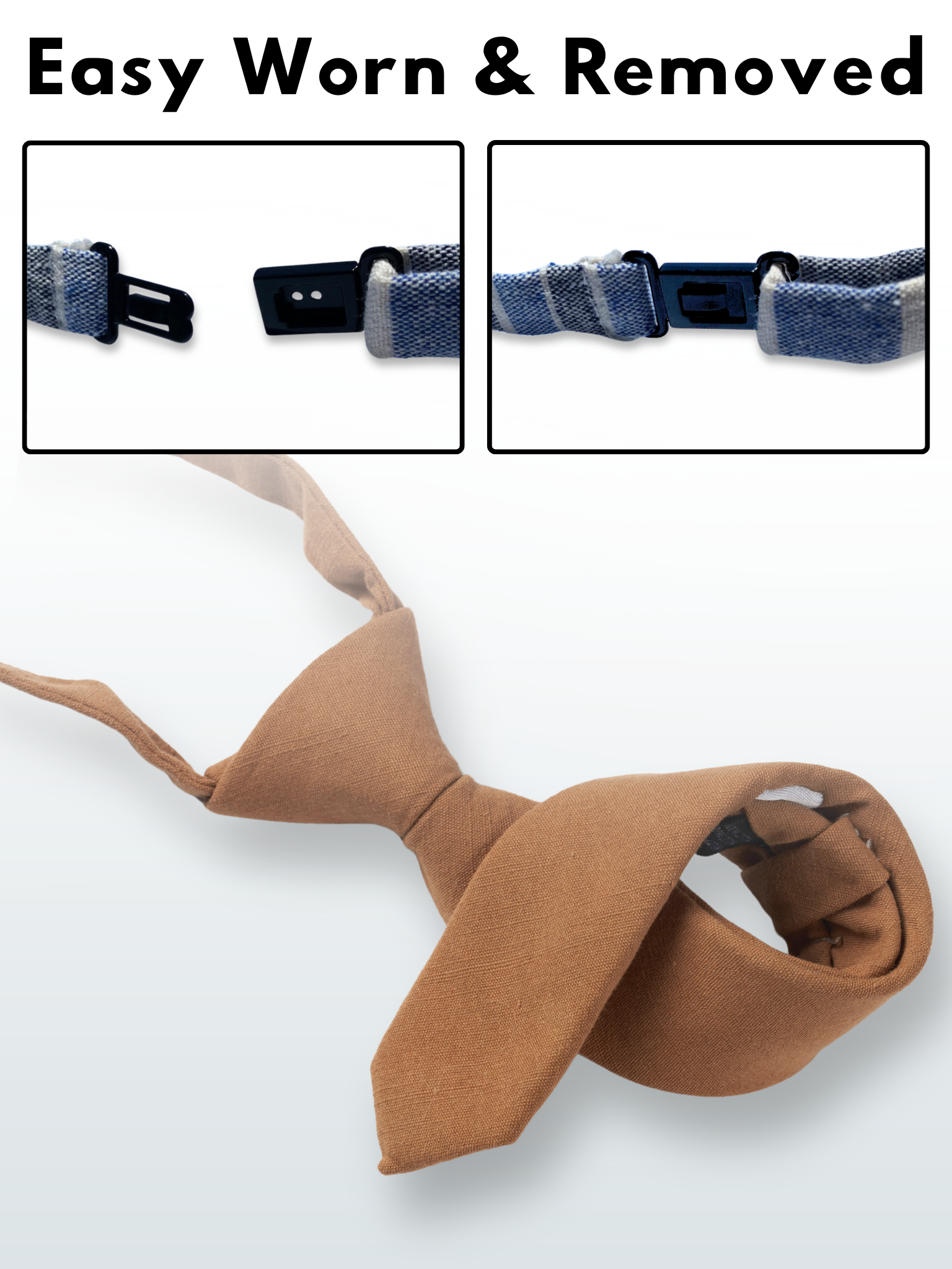 A folded cotton solid necktie for boys with a light chocolate taupe brown color.