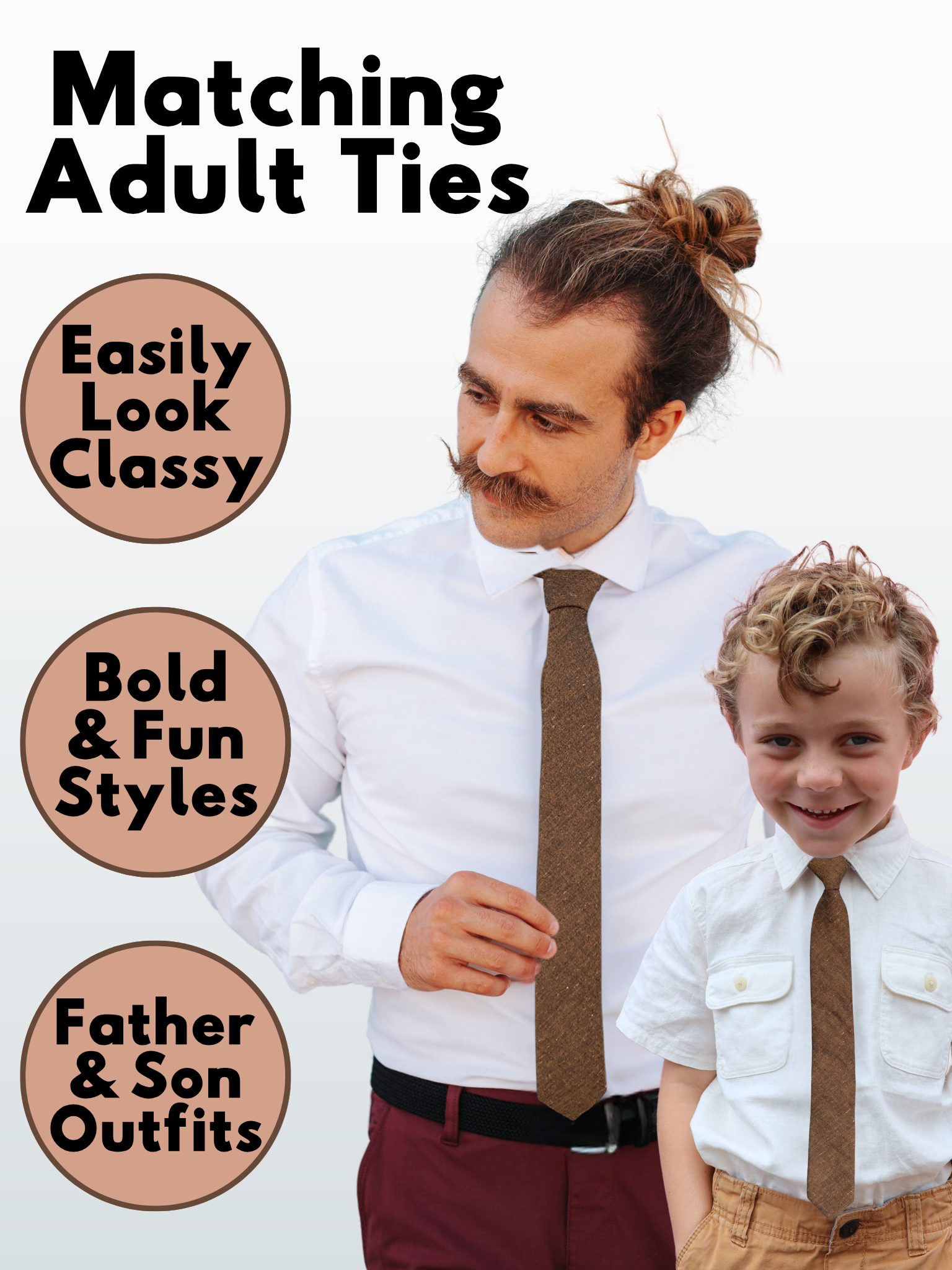 A man in a copper and brown solid speckled modern slim necktie that is 2.5 inches wide and made of cotton.