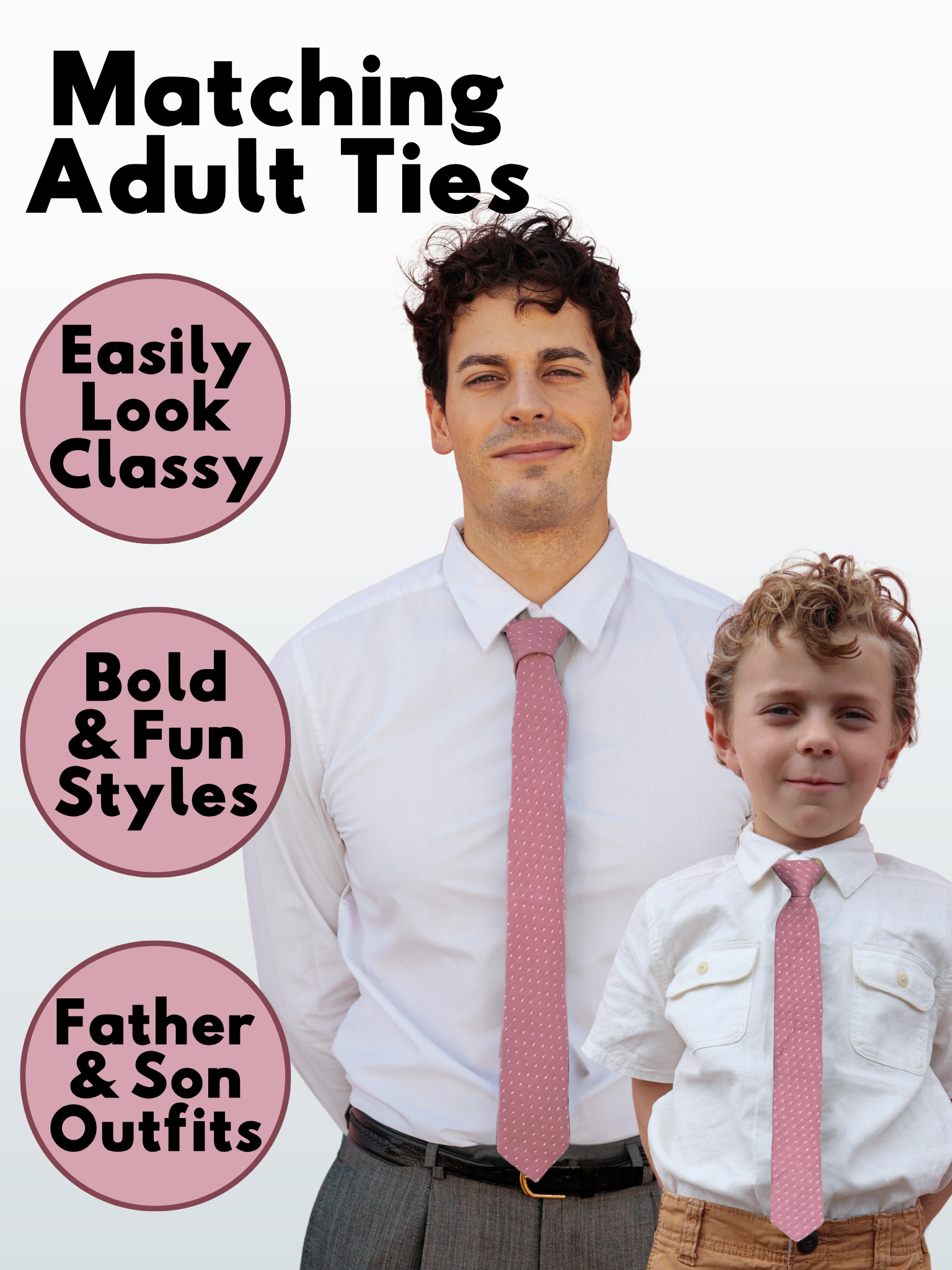 A man in a dark fuchsia pink and white polka dot modern slim necktie that is 2.5 inches wide and made of cotton.