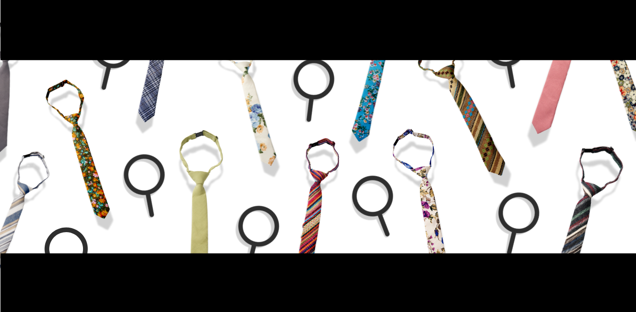 Falling pretied kids ties among various search icons.