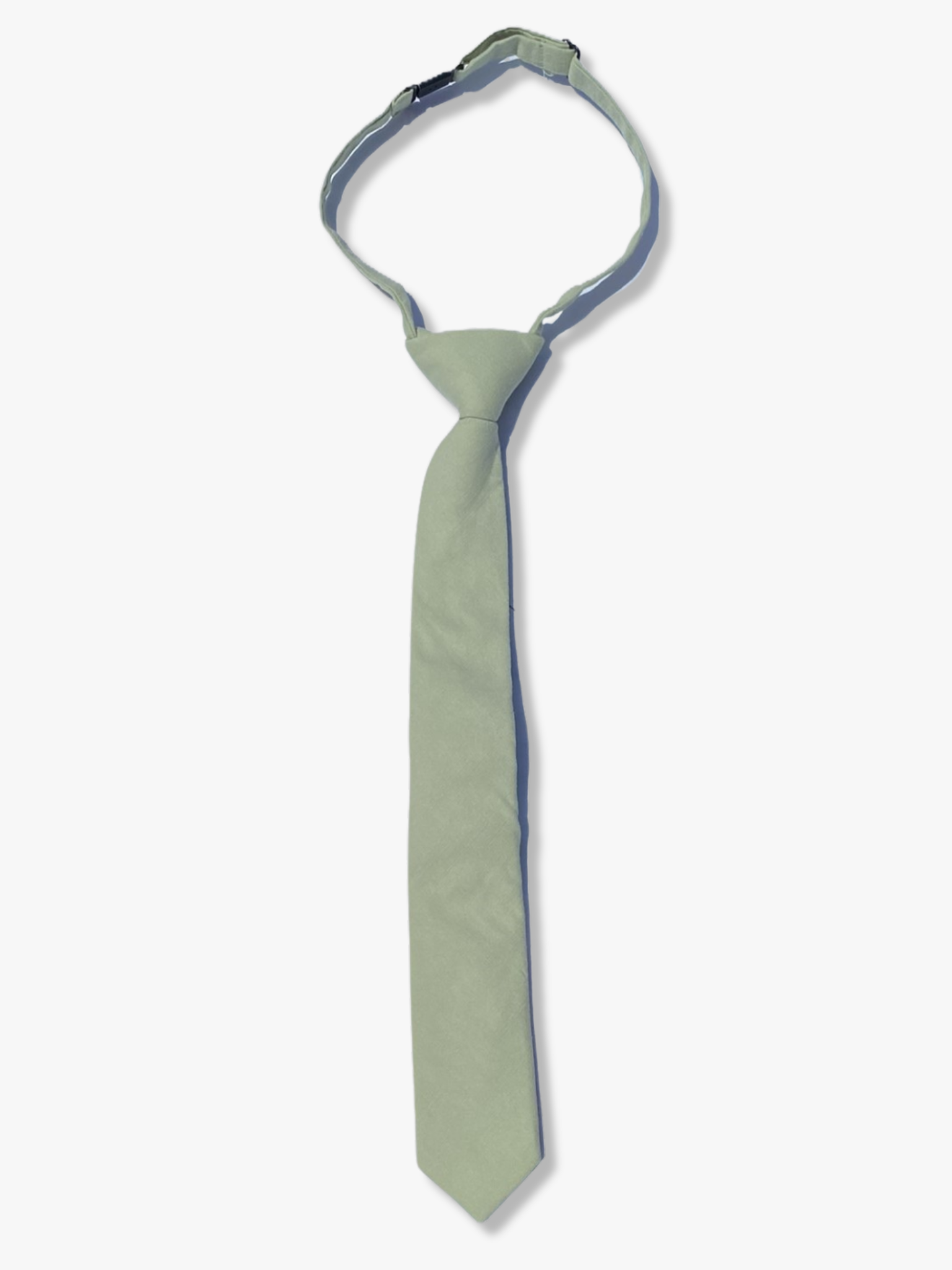 Kids pretied necktie for boys that fits babies, toddlers, big and little kids, and youth. The color is a neutral sage green.