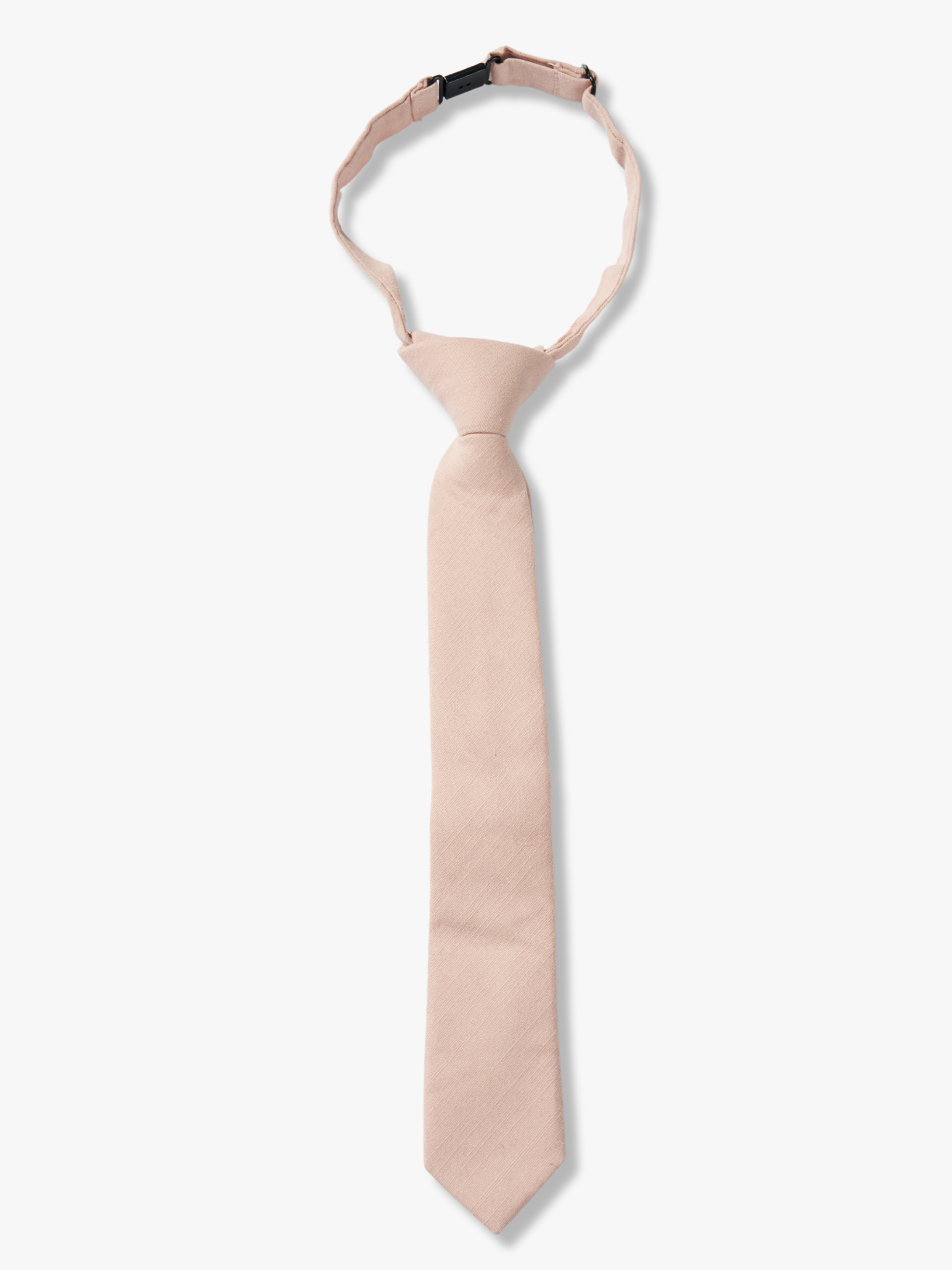 Kids pretied necktie for boys that fits babies, toddlers, big and little kids, and youth. The color is neutral pink taupe.