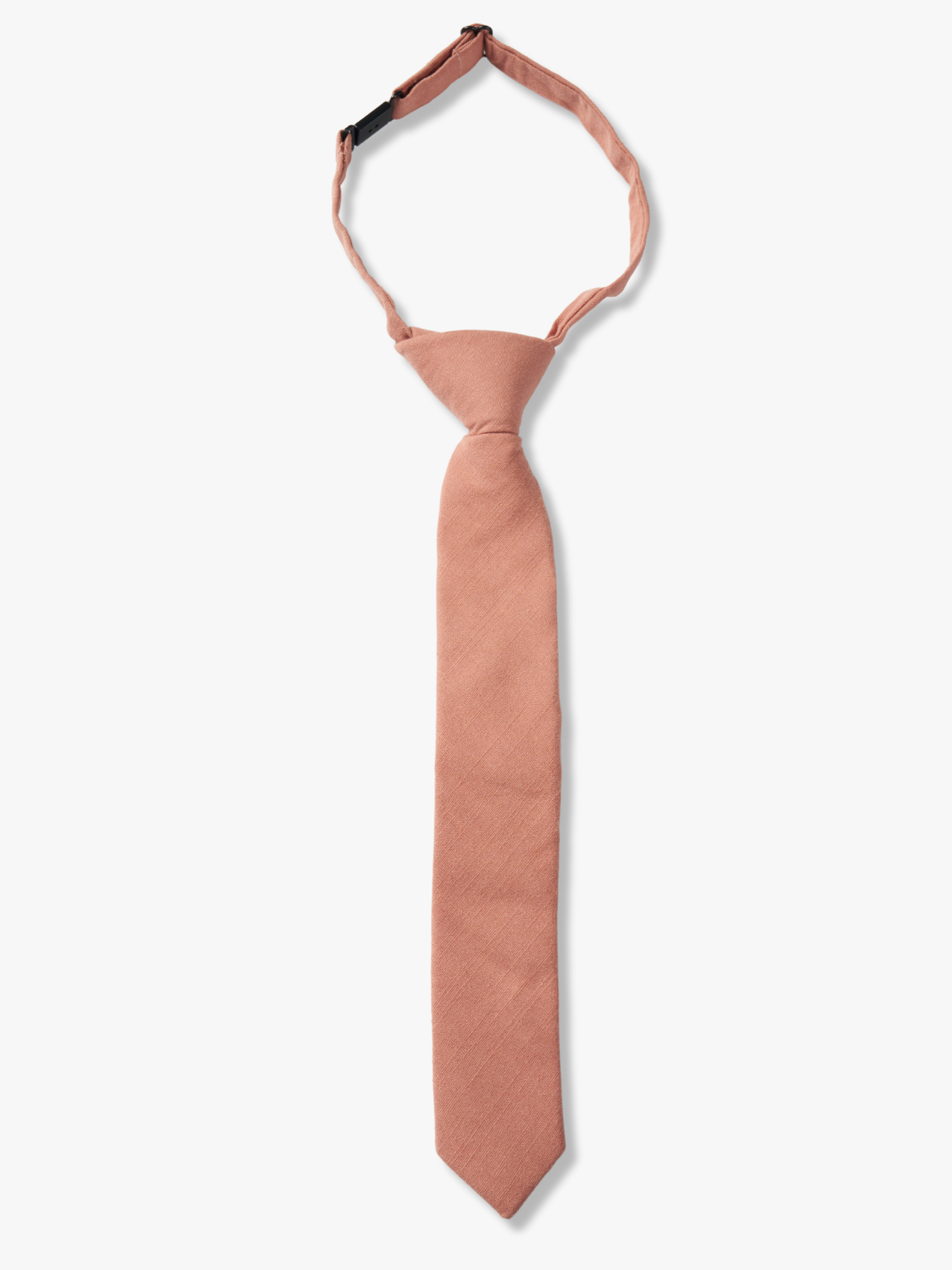 Kids pretied tie that fits babies, toddlers, big and little kids, and youth. The color is  rosewood rosegold light pink.