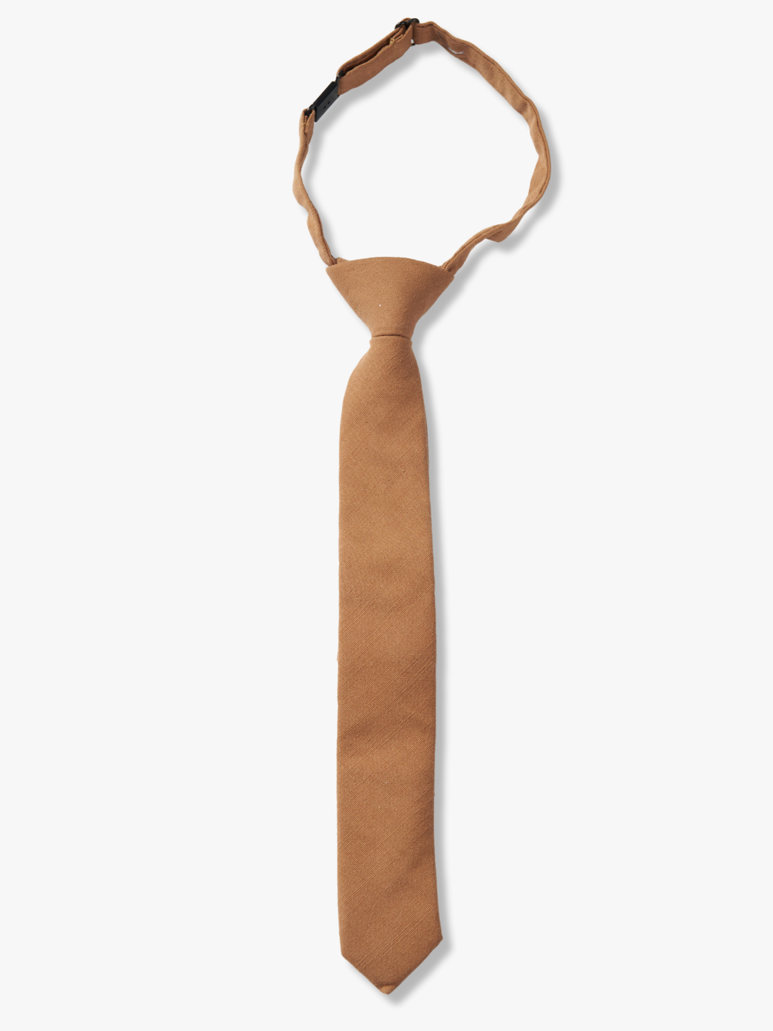 Kids pretied tie that fits babies, toddlers, big and little kids, and youth. The color is  light chocolate taupe brown.