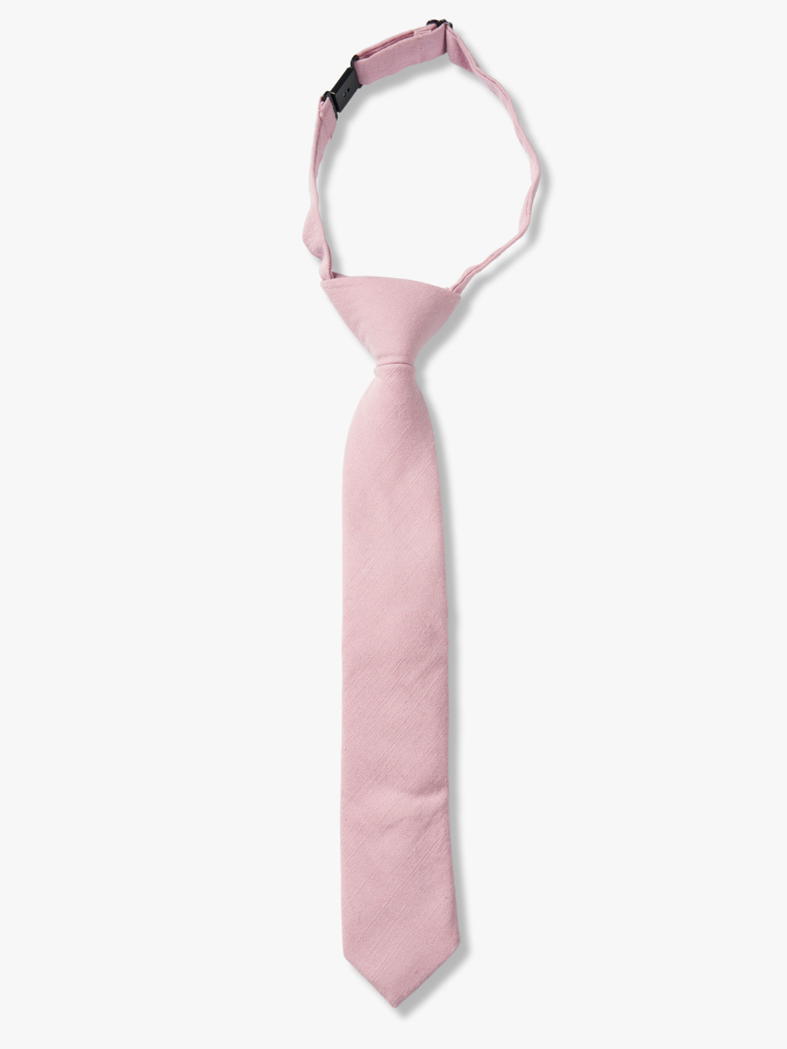 Kids pretied tie that fits babies, toddlers, big and little kids, and youth. The color is  a light rosey dusty pink.