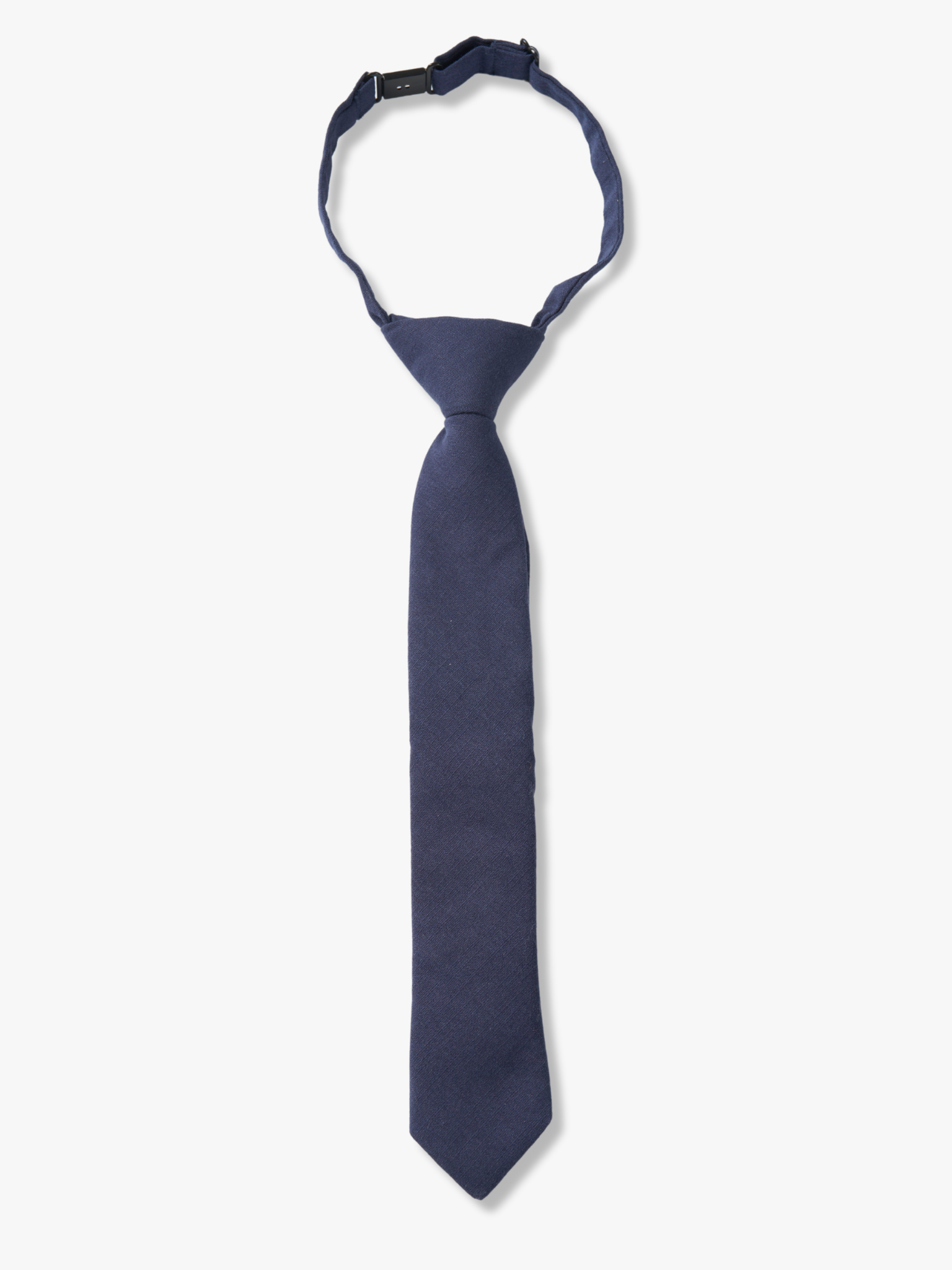 Kids pretied necktie for boys that fits babies, toddlers, big and little kids, and youth. The color is dark navy blue