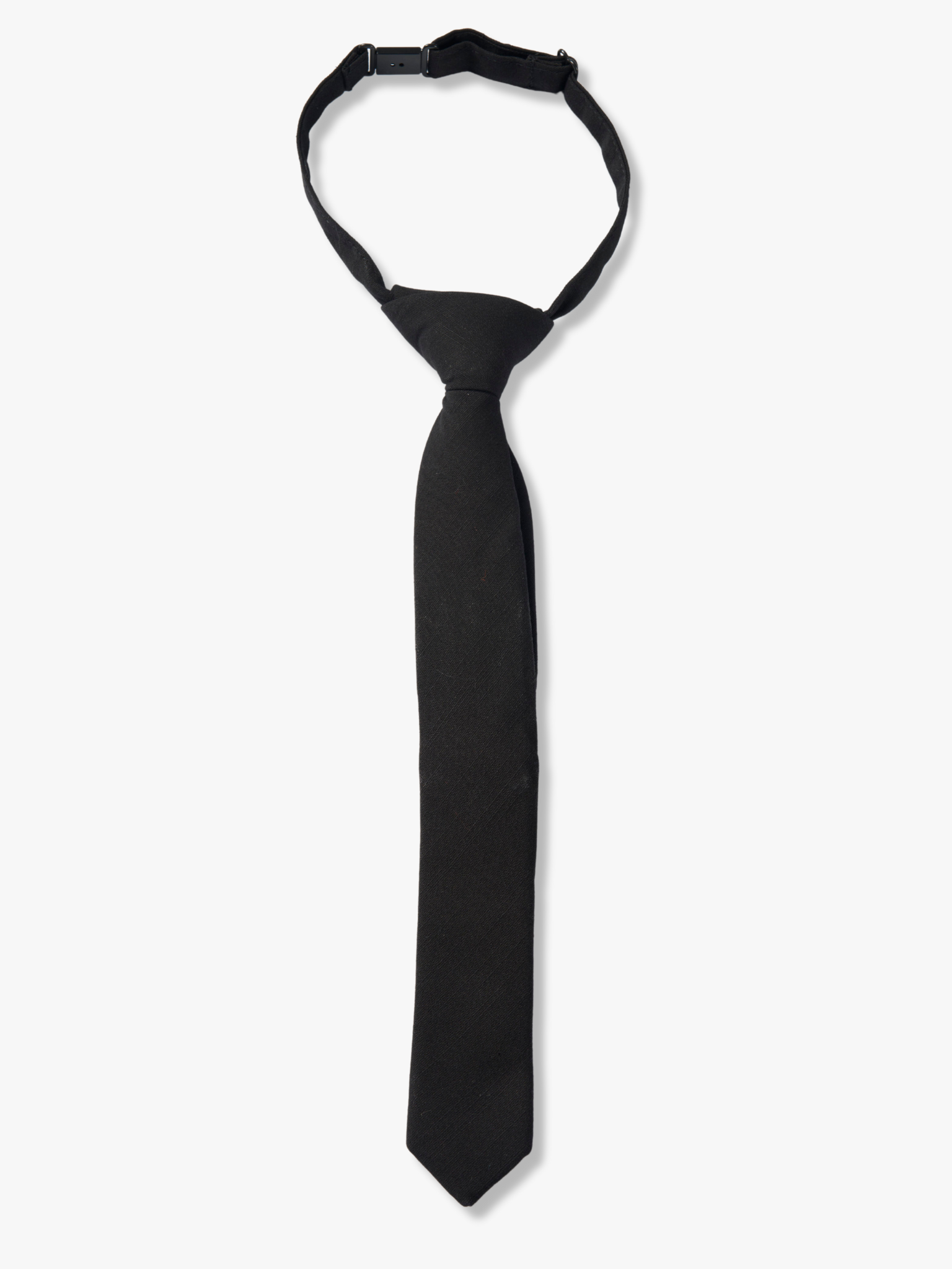 Kids pretied necktie for boys that fits babies, toddlers, big and little kids, and youth. The color is  black.