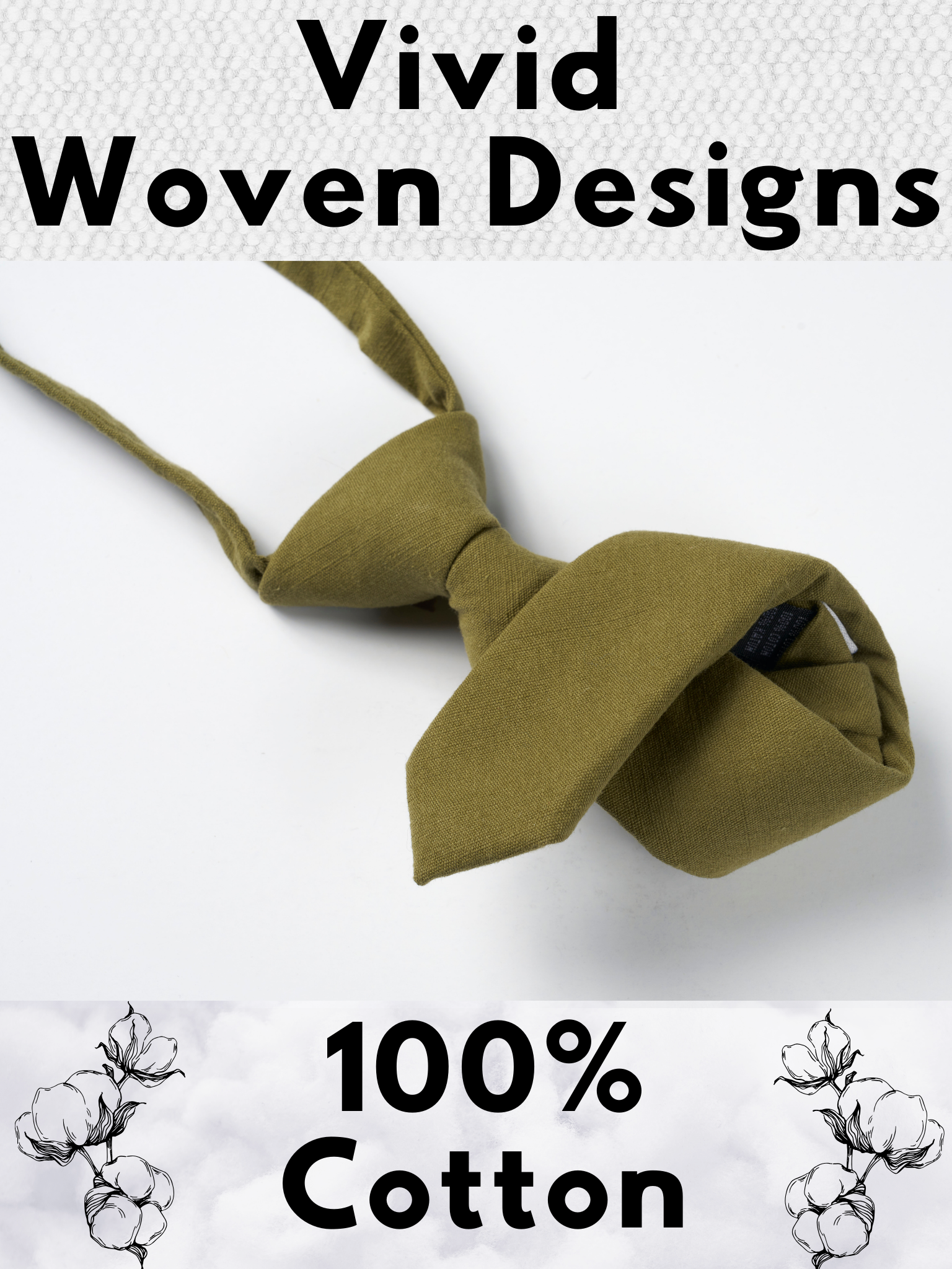 A folded cotton solid necktie for boys with a military moss green color.