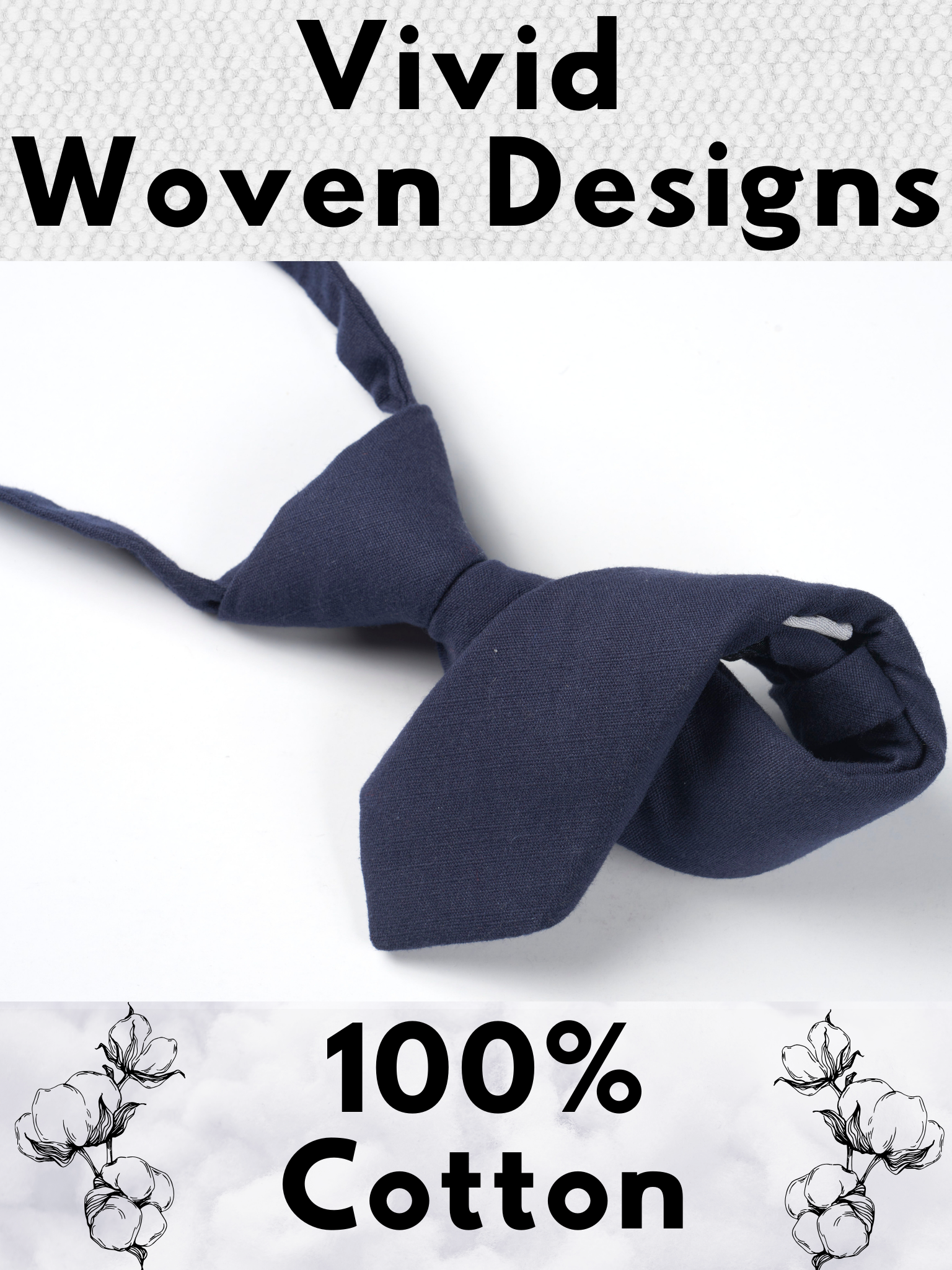 A folded cotton solid necktie for boys with a navy blue color.