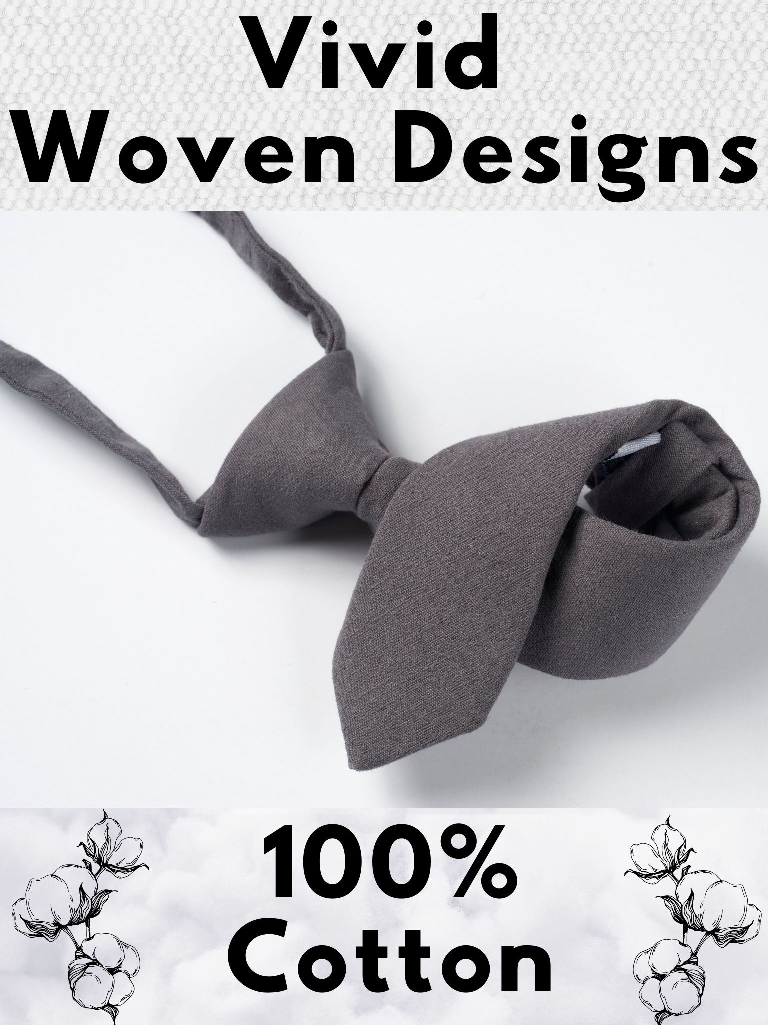 A folded cotton solid necktie for boys with a dark gray/grey color.