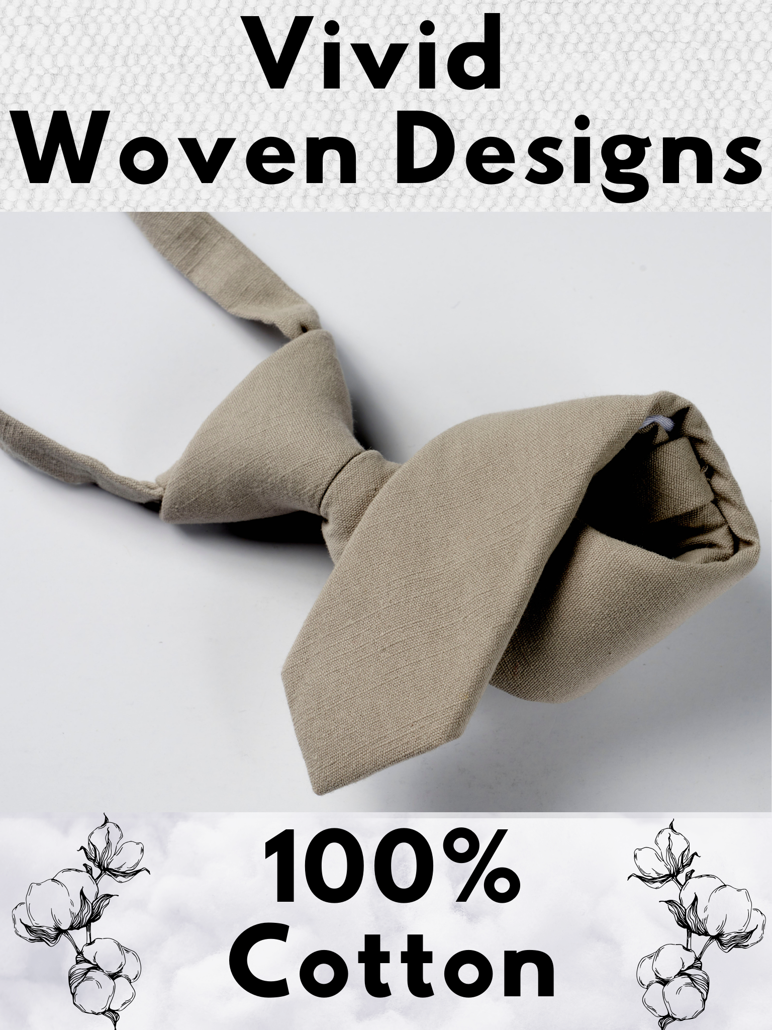 A folded cotton solid necktie for boys with a netural very light brown or sandy tan/gray  color.