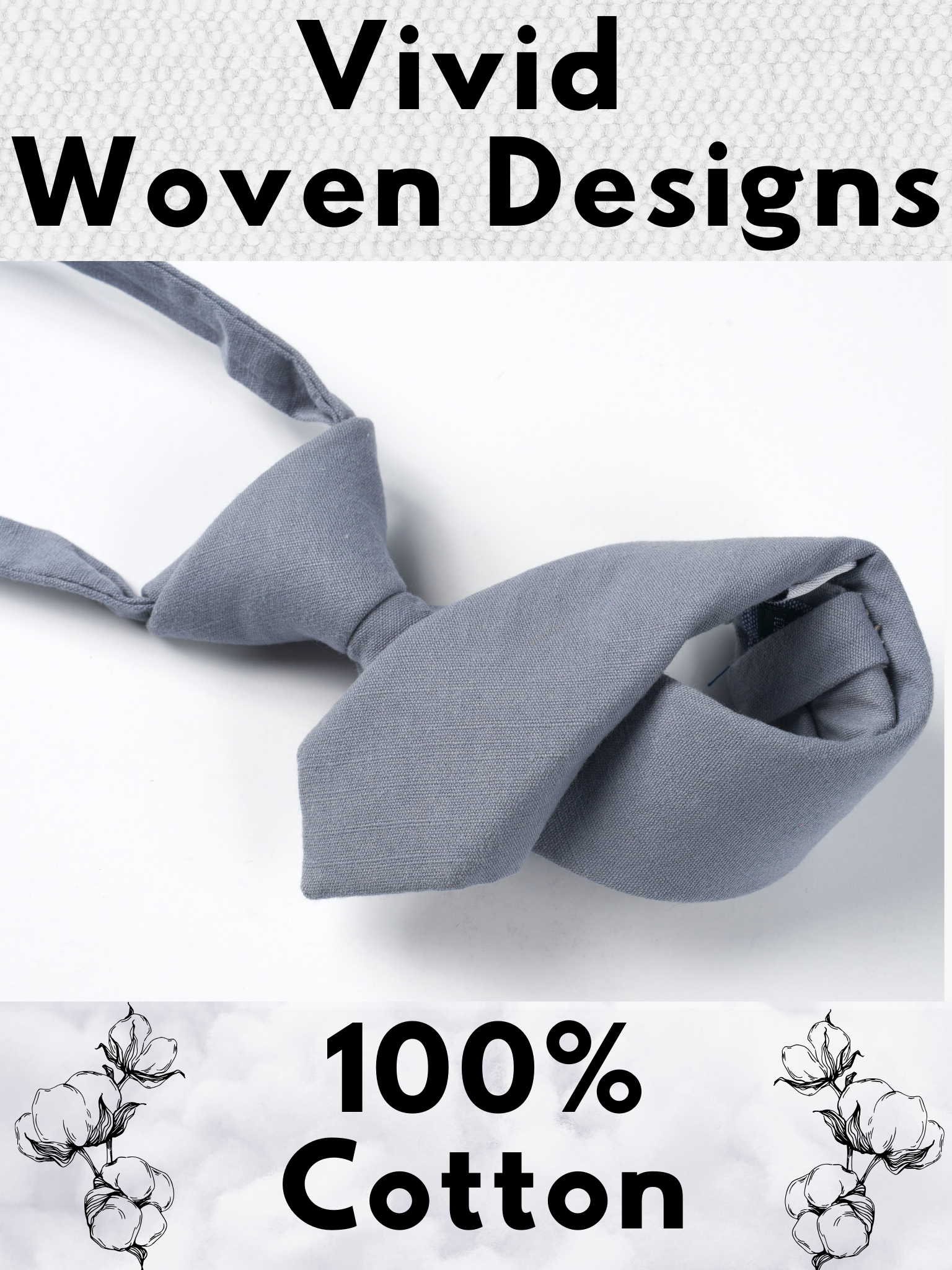 A folded cotton solid necktie for boys with a neutral light gray-blue color.