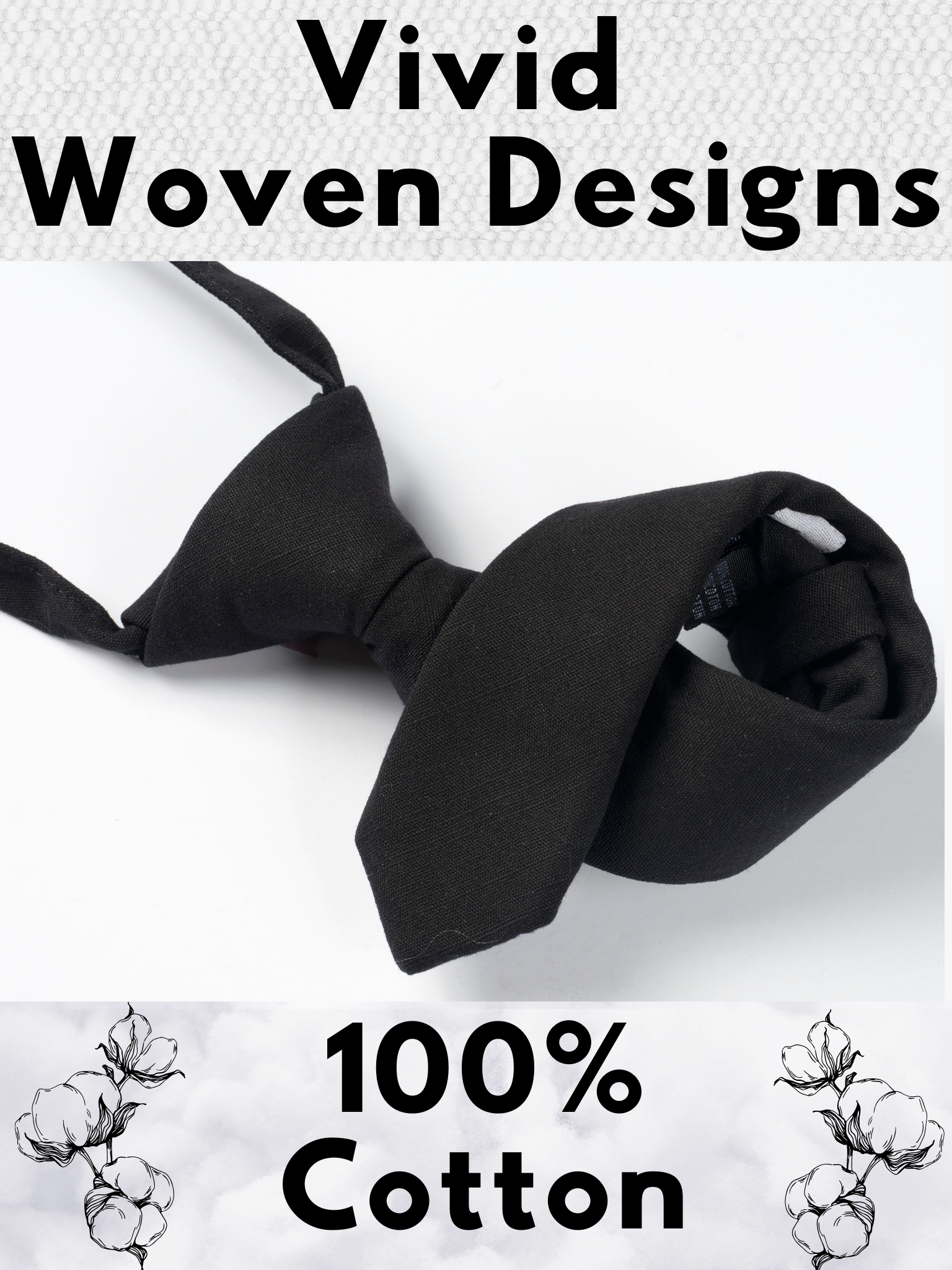 A folded cotton solid necktie for boys with a pitch black color.