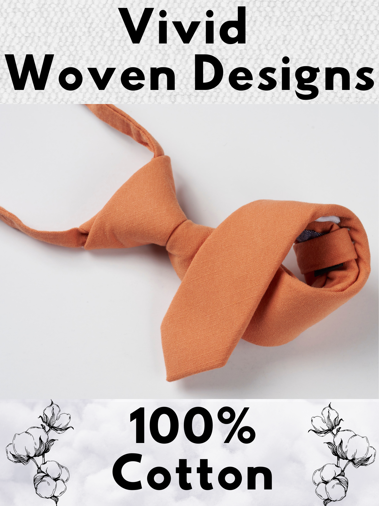 A folded cotton solid necktie for boys with a burnt orange salmon color.