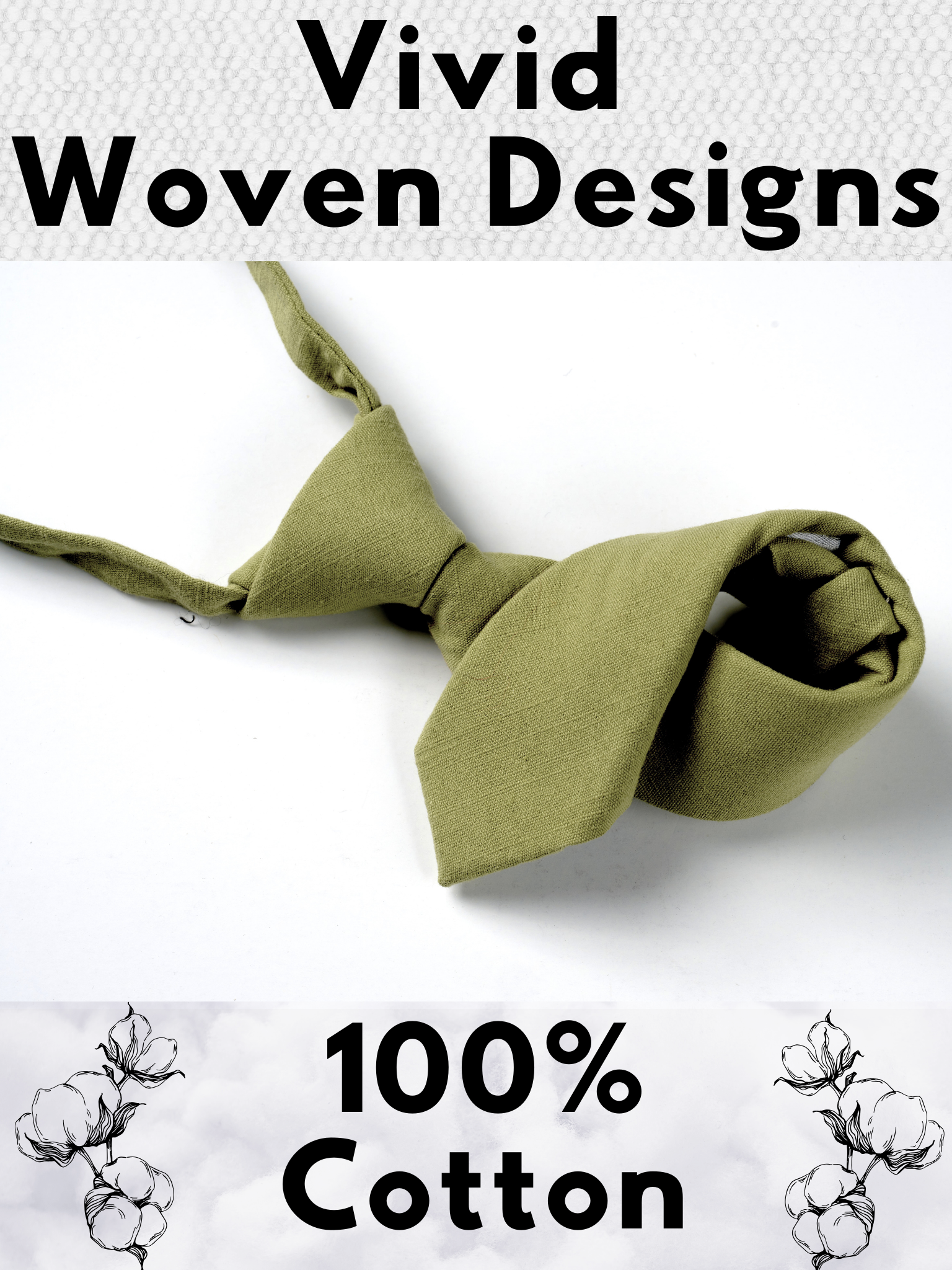 A folded cotton solid necktie for boys with a neutral light green color.