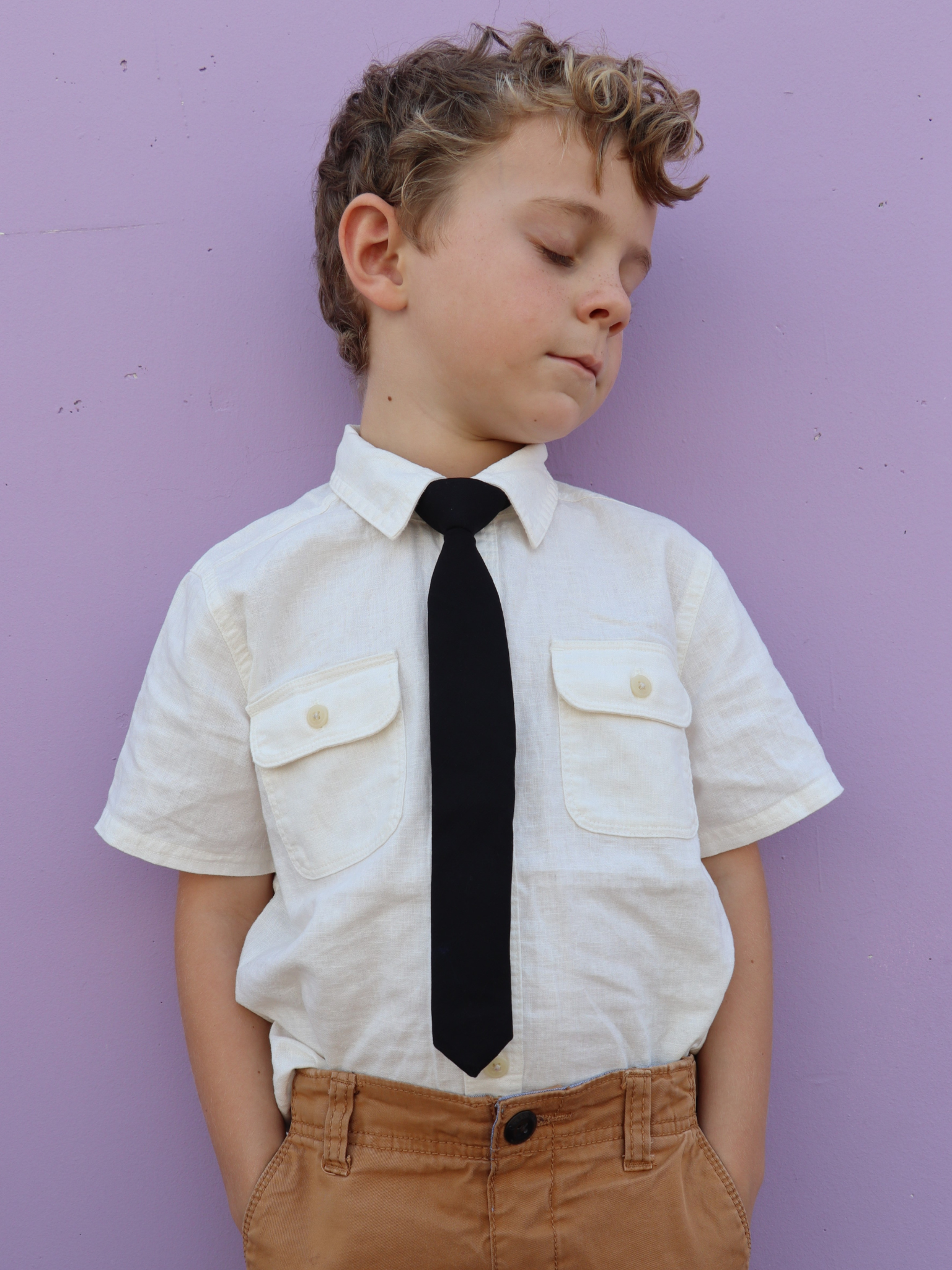 Retreez Boys Pre-Tied Woven Tie – Striped Texture, Adjustable Strap, Sizes 6mo-7yrs - View #2