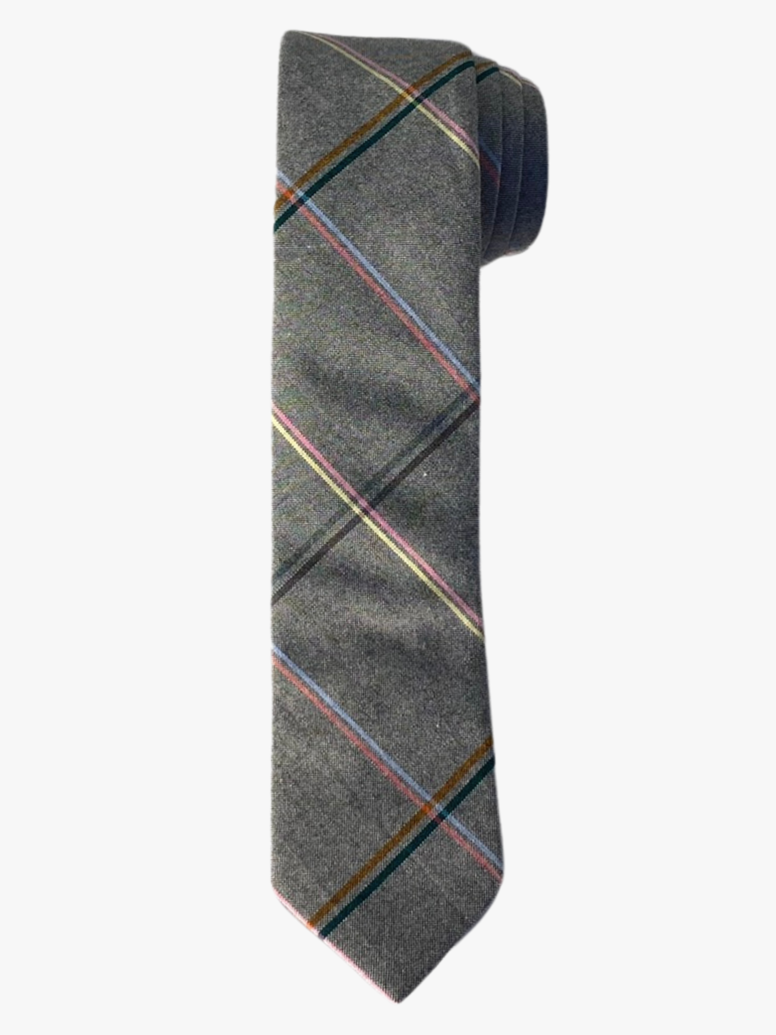 KissTies Men's Tartan Checkered Necktie - Gray Microfiber Tie, One Size (57'' X 3.35'')