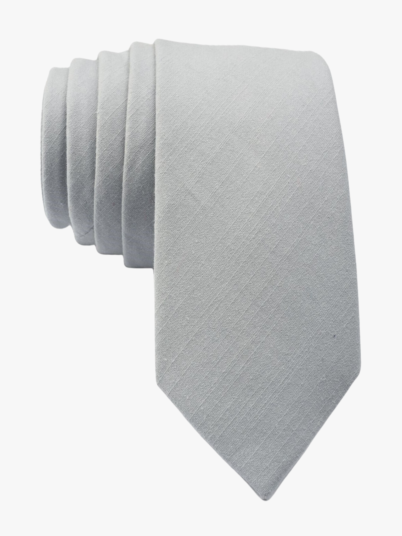 Full sized plain tie for men, women, and boys. The color is a neutral pale light blue gray. It is pure cotton for ironing.