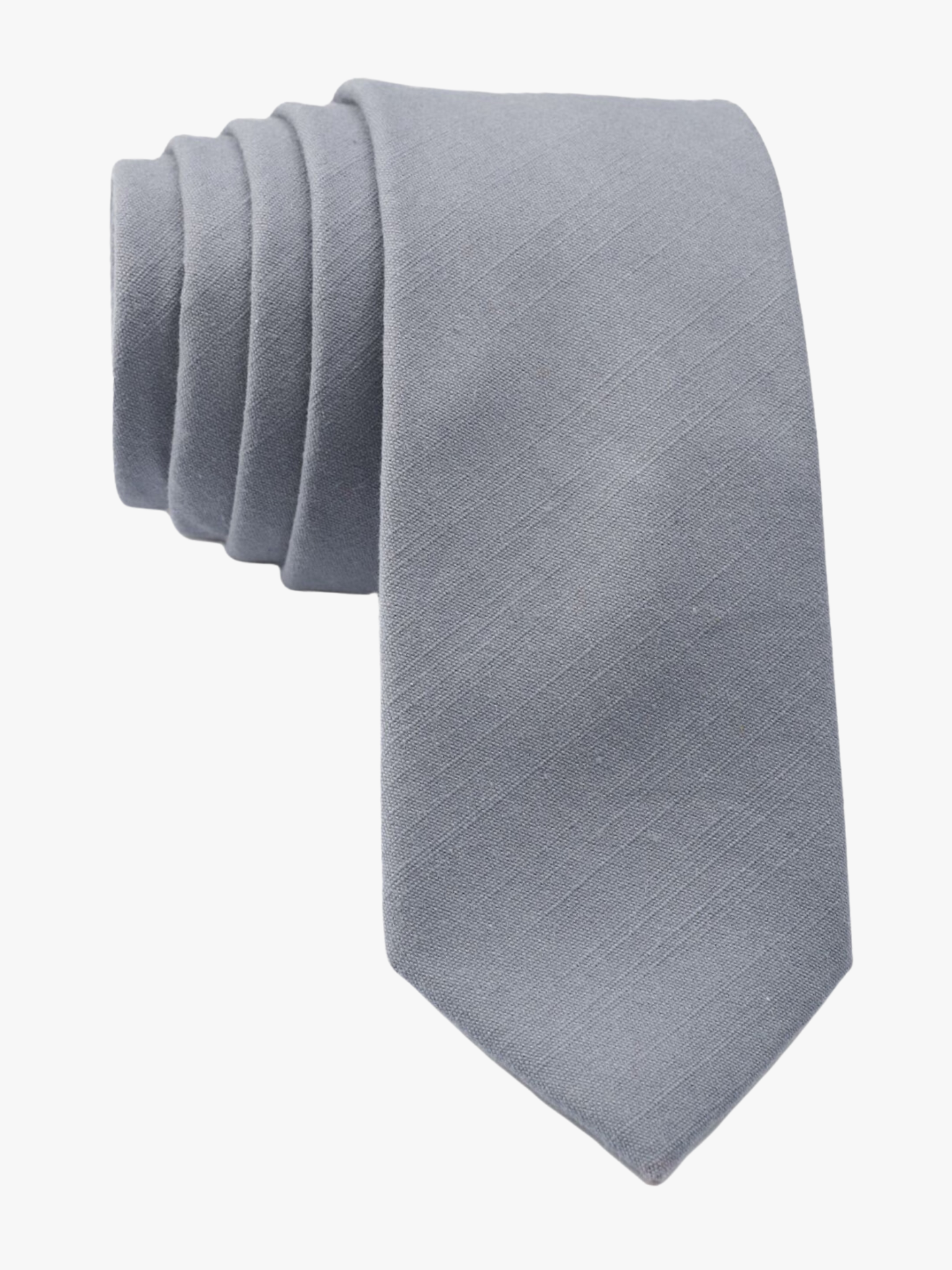 Full sized plain tie for men, women, and boys. The color is  a neutral light gray-blue. It is cotton and ideal for weddings.