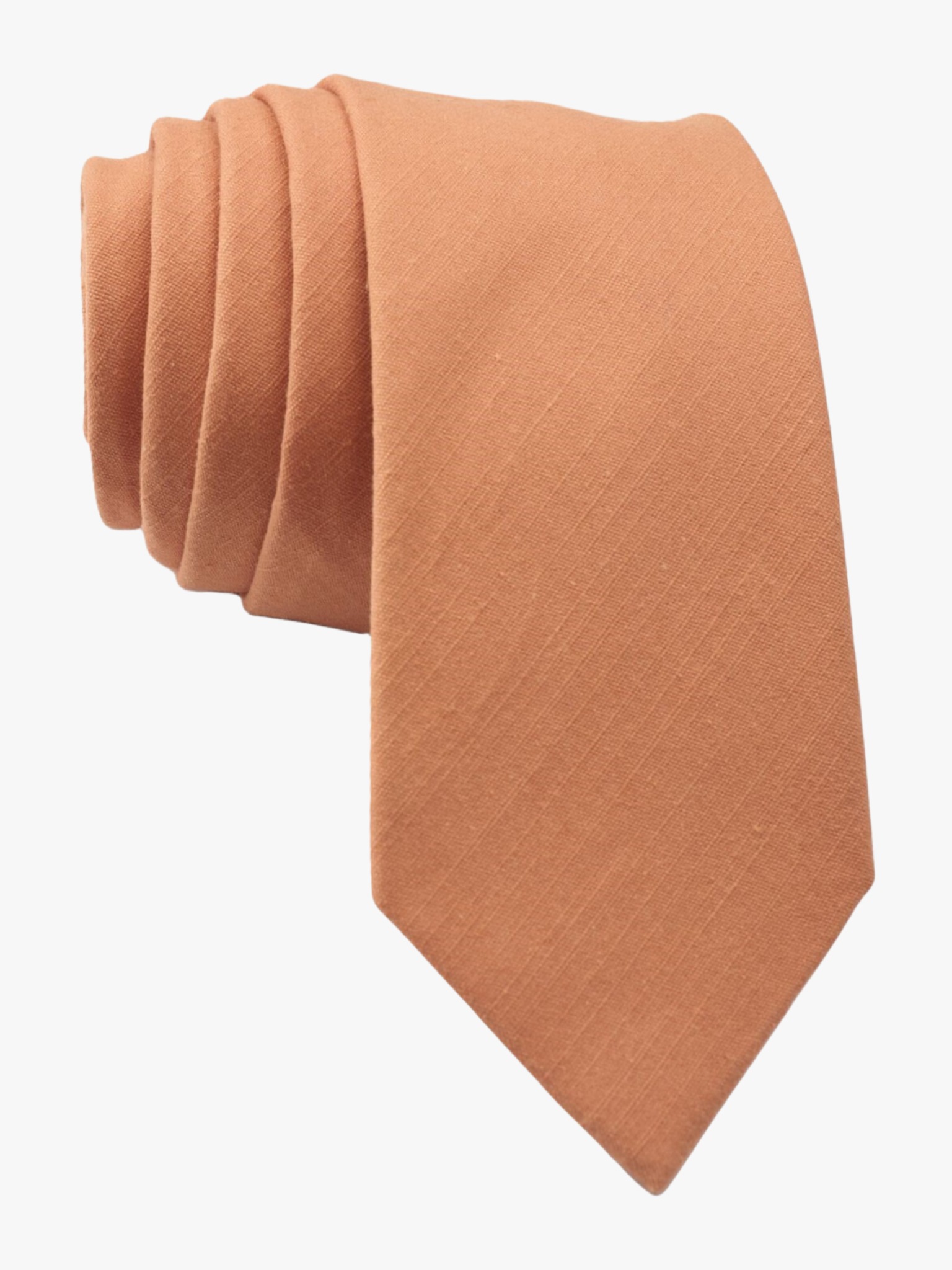 Full sized plain tie for men, women, and boys. The color is  burnt orange salmon. It is pure cotton and ideal for weddings.