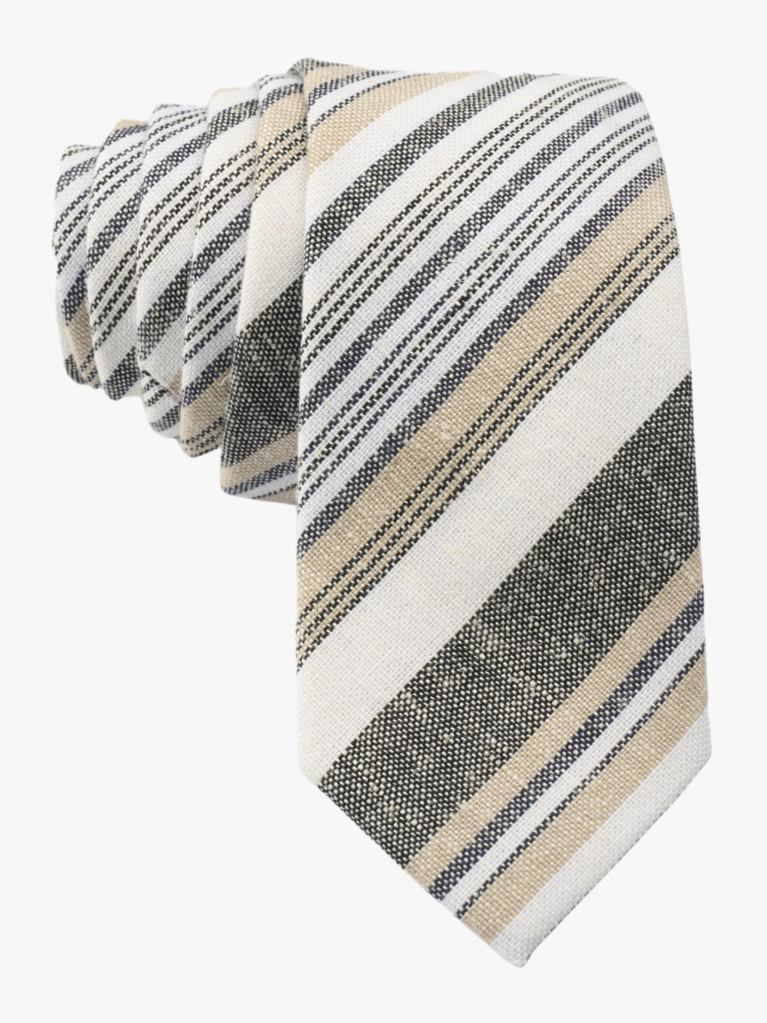 Adult mens striped tie with dark gray stripe, white lines, gold bars, and colorful diagonal designs for new fathers and dads.