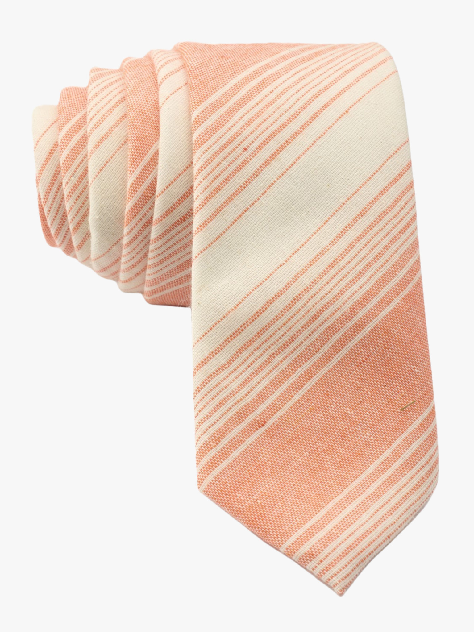 Adult mens striped tie with varying orange stripe, thin beige cream lines,  and colorful diagonal designs business trips.