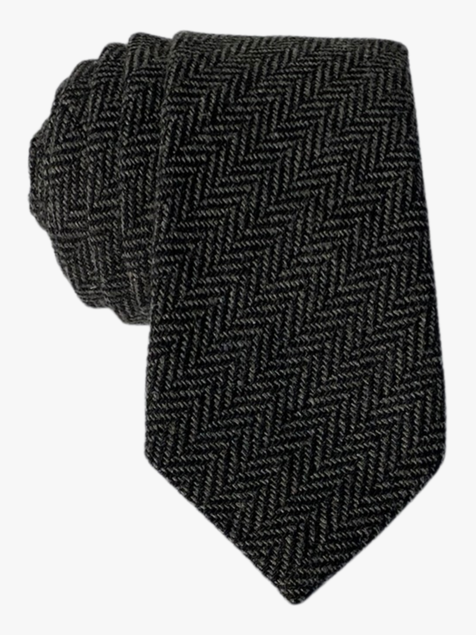 Adult mens herringbone tie with black and gray arrow designs and an infinite repeating diagonal pattern for business  travel.